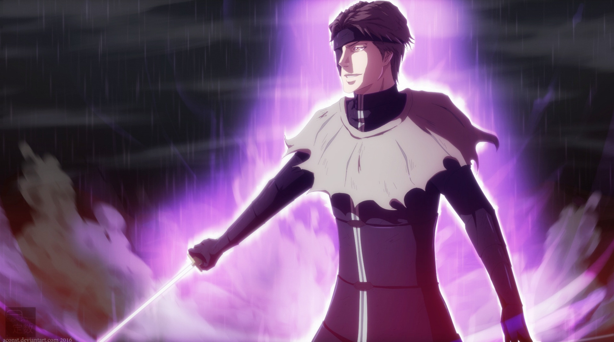 Sosuke Aizen, Kyoka Suigetsu, purple Reiatsu aura, HD Desktop wallpaper