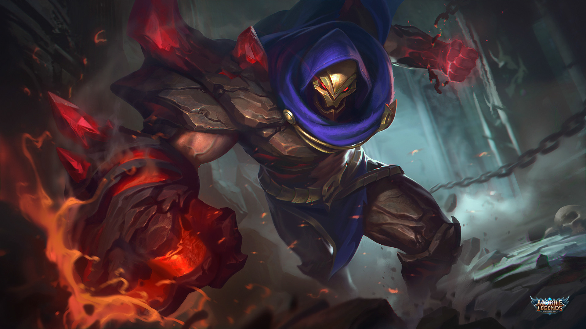 Aldous, Mobile Legends Bang Bang, glowing fiery fist, Full HD Desktop wallpaper