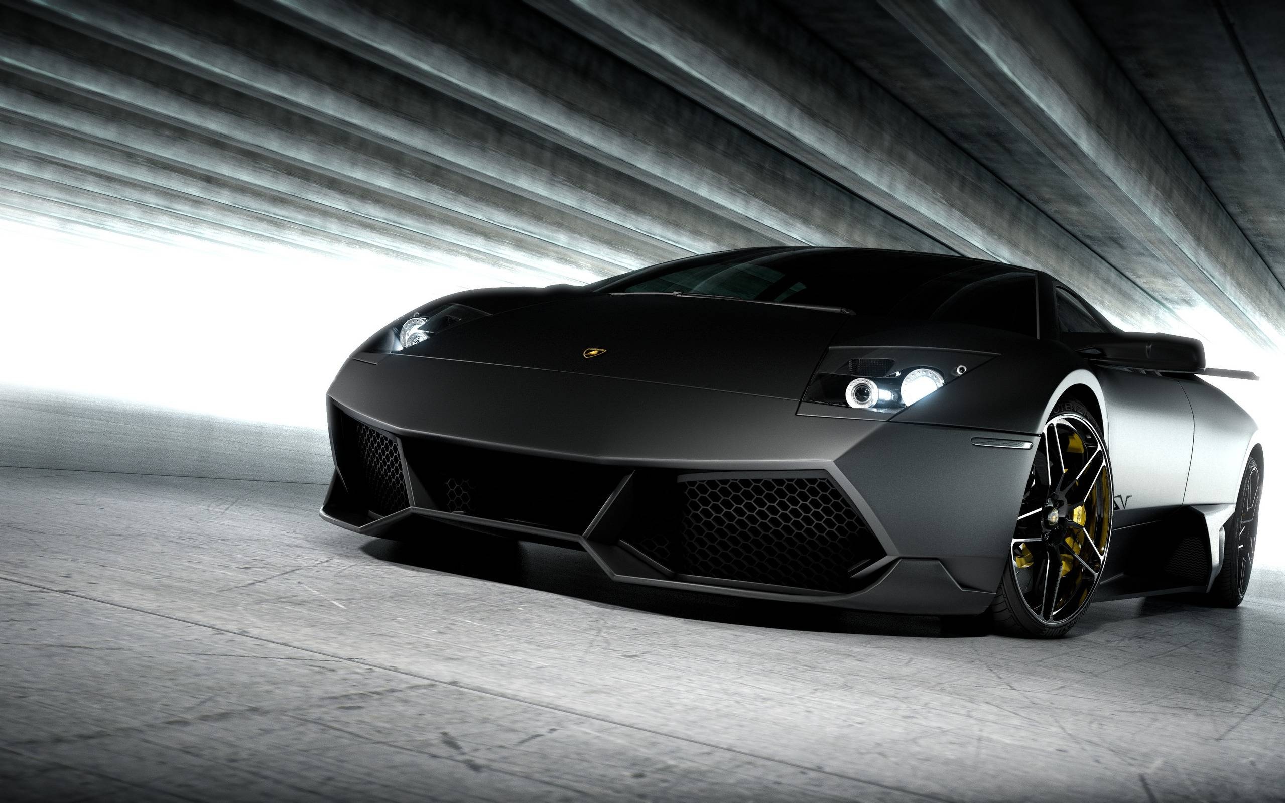 Lamborghini Murcielago LP 670-4 SuperVeloce, concrete tunnel underpass, matte black finish, HD Desktop wallpaper