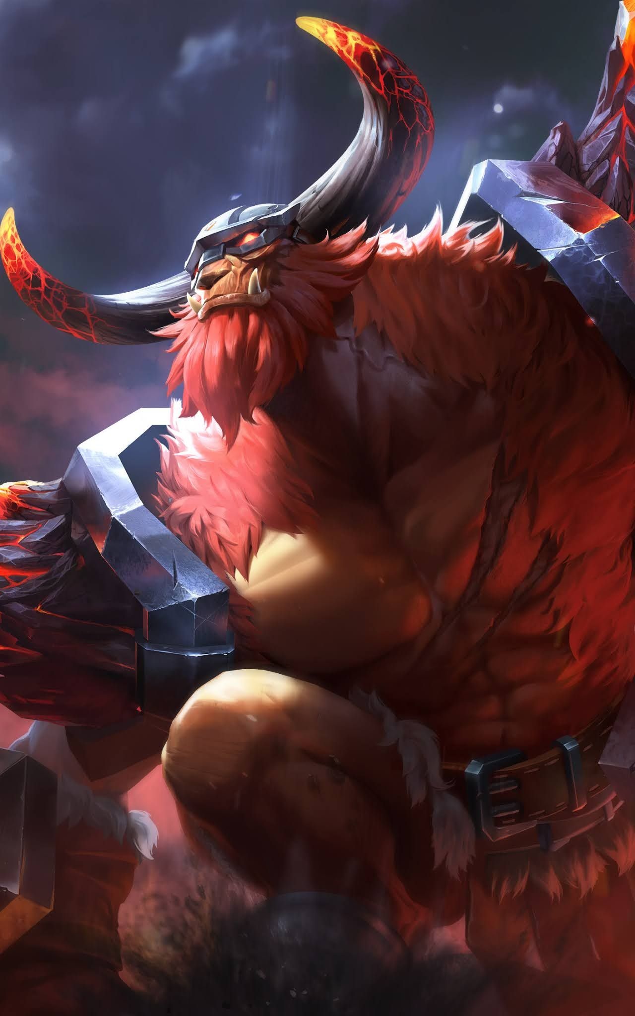 Minotaur Mobile Legends, glowing magma horns, giant stone hammer, HD Phone wallpaper