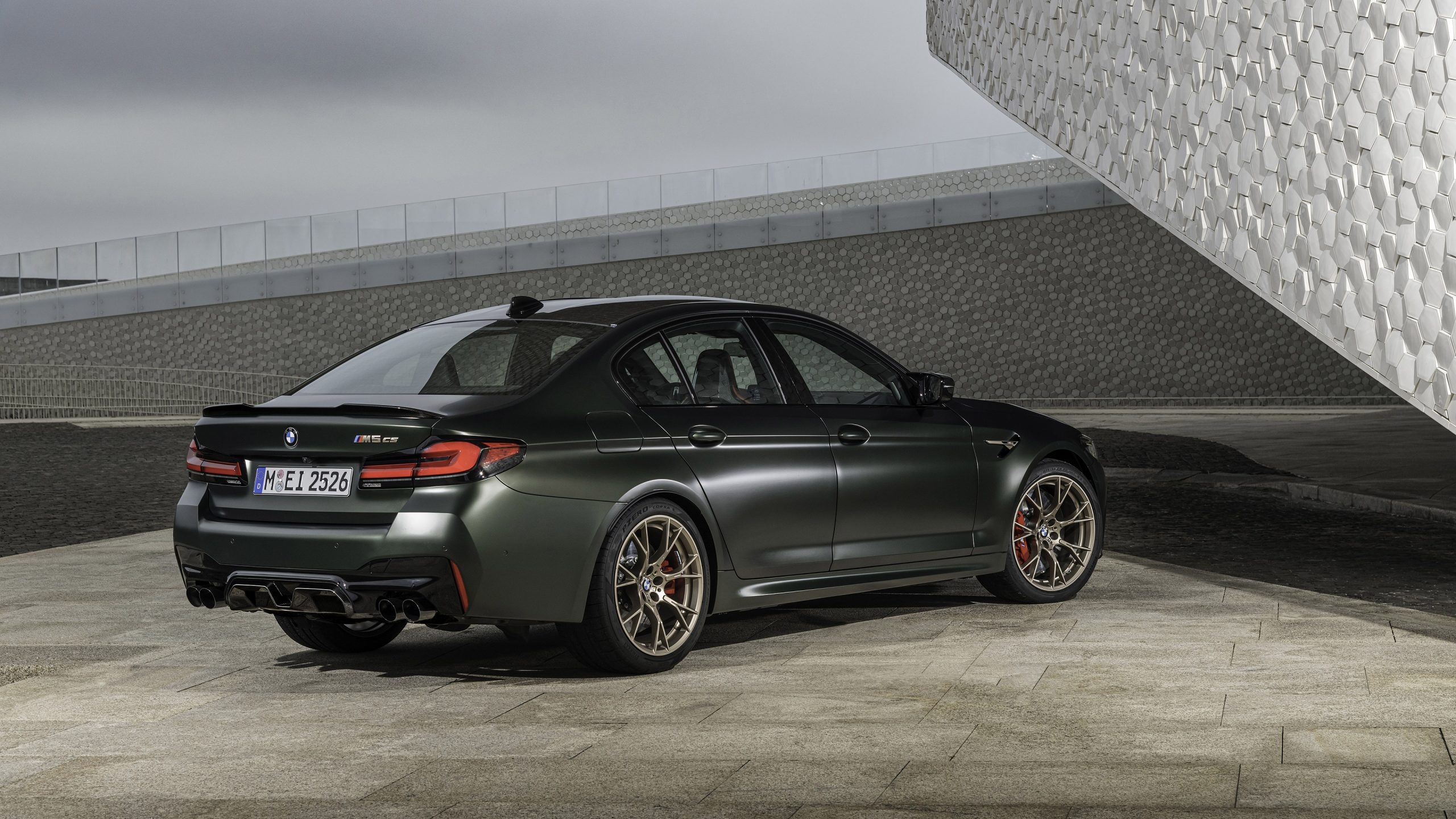 BMW M5 CS, license plate M EI 2526, bronze Y-spoke wheels, HD Desktop wallpaper