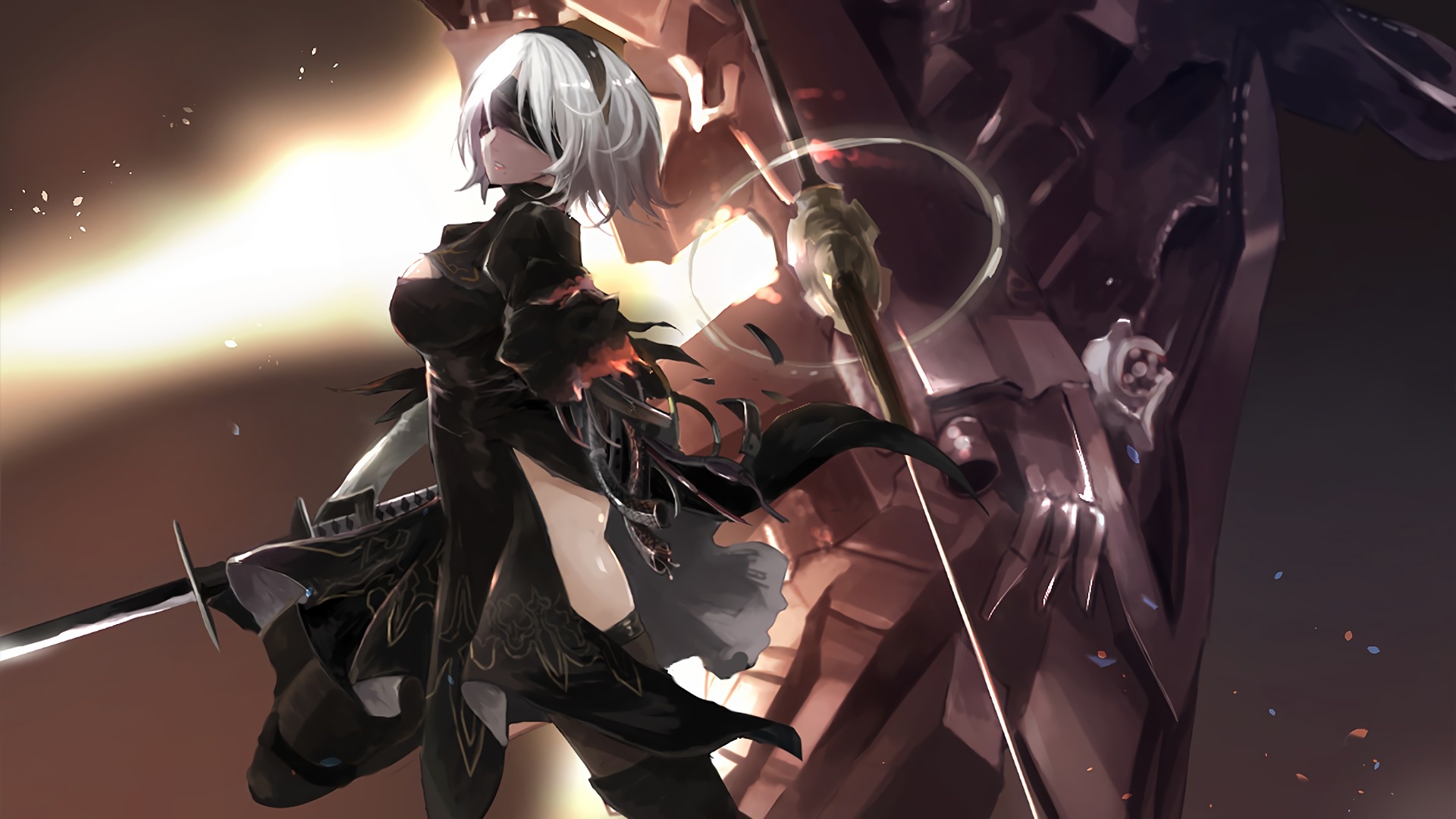 2B, Virtuous Contract katana, Nier: Automata mecha, Full HD Desktop wallpaper