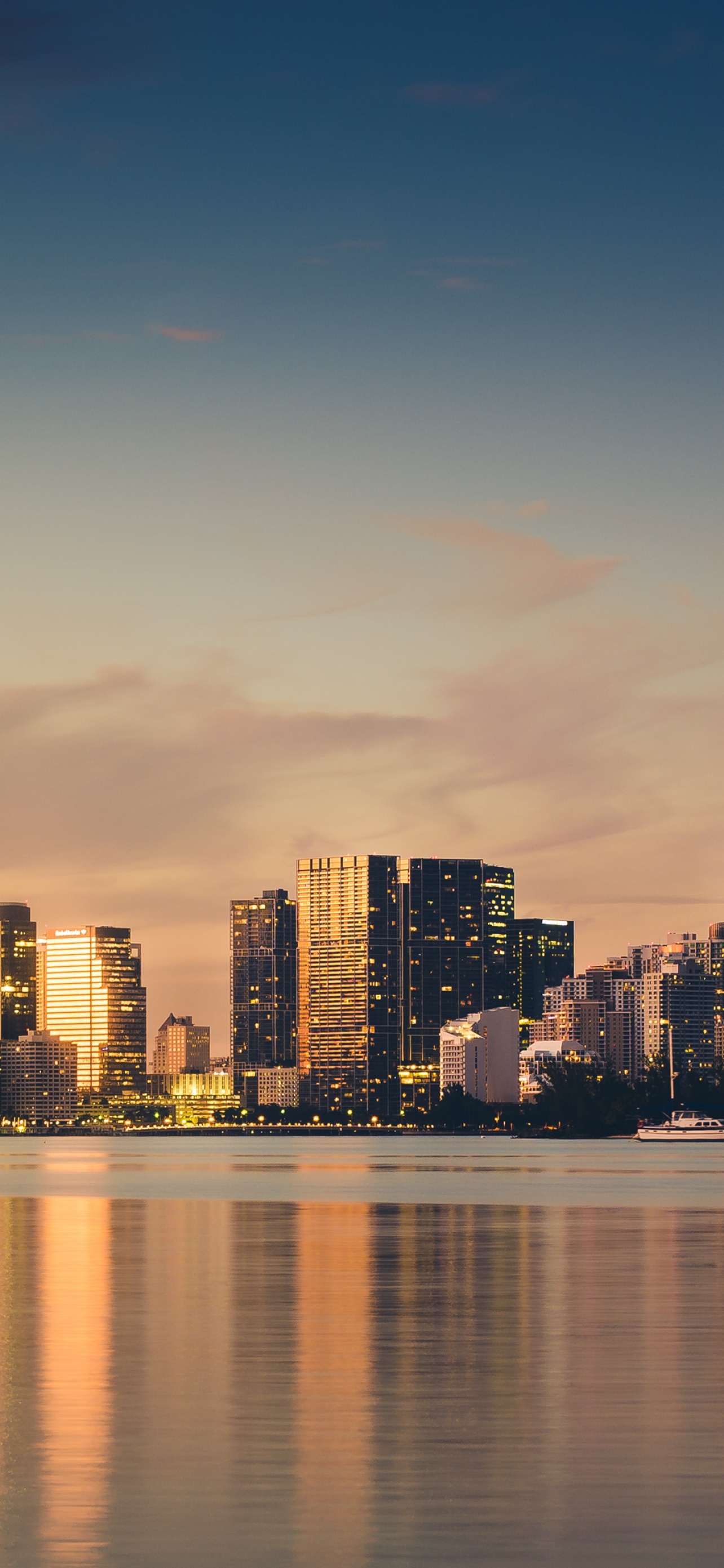 Miami Beach skyline, Miami skyline wallpaper, Sunset cityscape Florida, City lights, 1290x2780 HD Phone