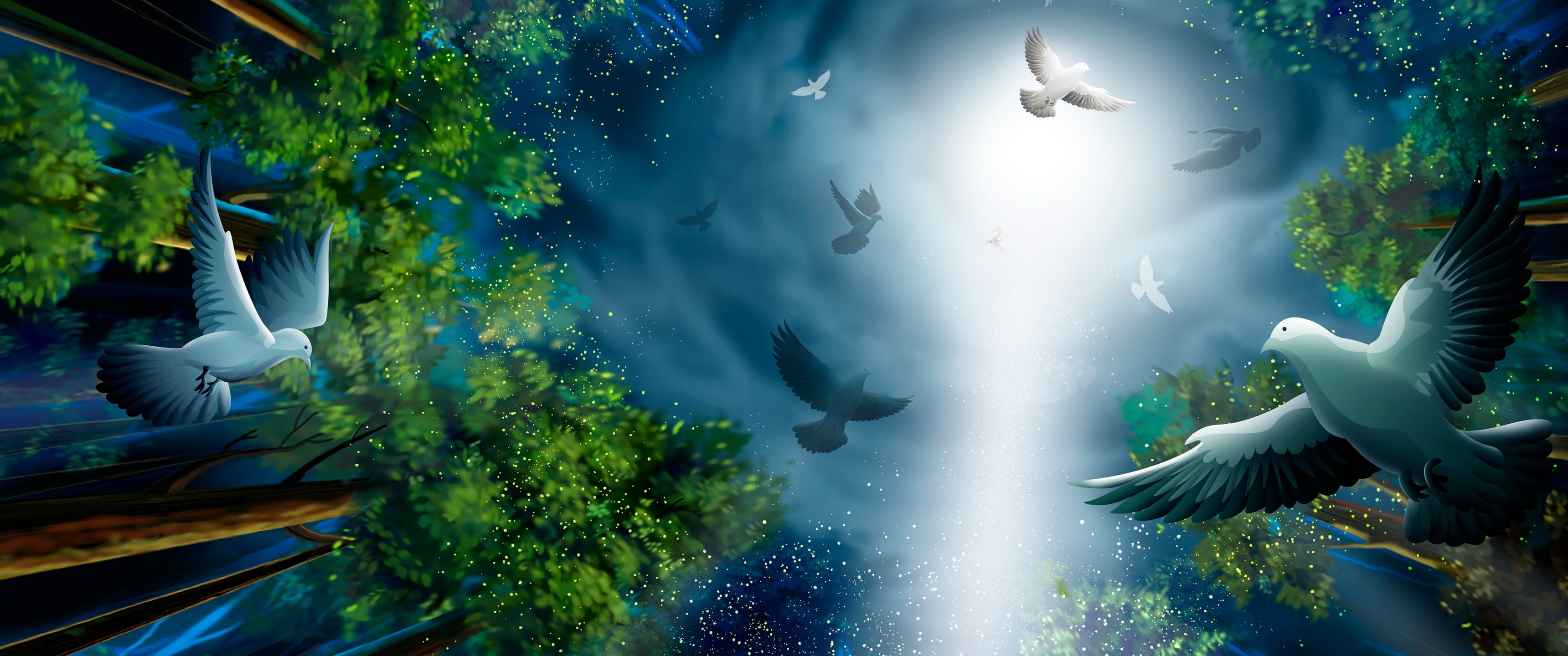 Artwork, Pigeons Wallpaper, 3440x1440 Dual Screen Desktop