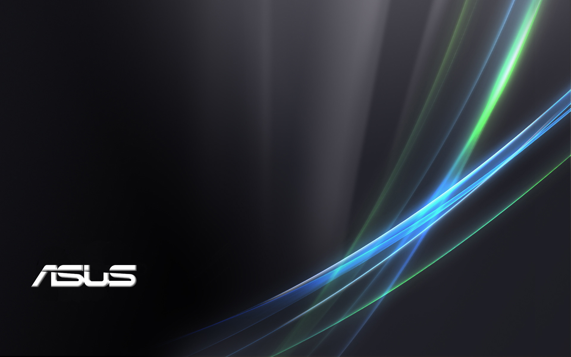 ASUS logo, blue green light waves, dark gradient, HD Desktop wallpaper