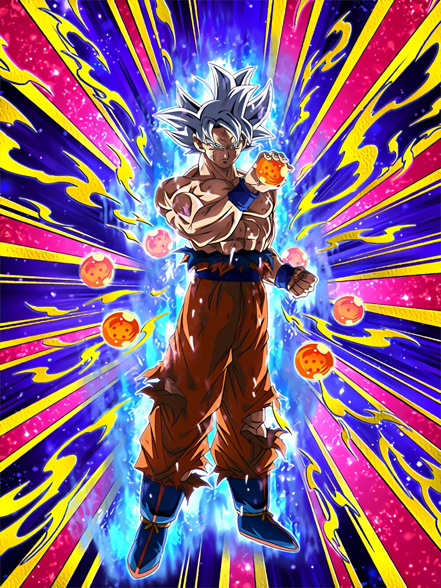 Ultra Instinct Goku, Floating Dragon Balls, Blue divine ki aura, HD Phone wallpaper