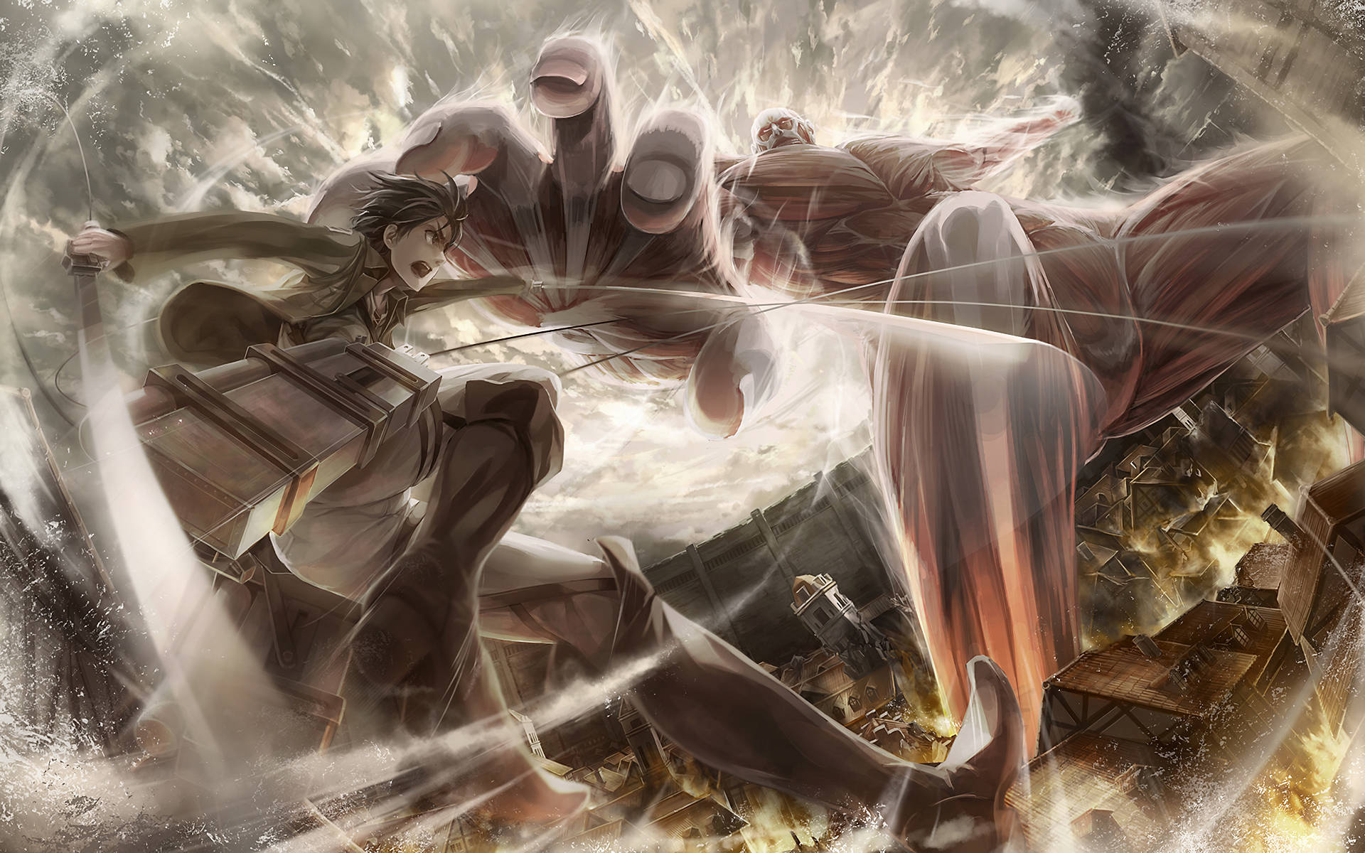 Eren Yeager, Colossal Titan, Shiganshina District, HD Desktop wallpaper