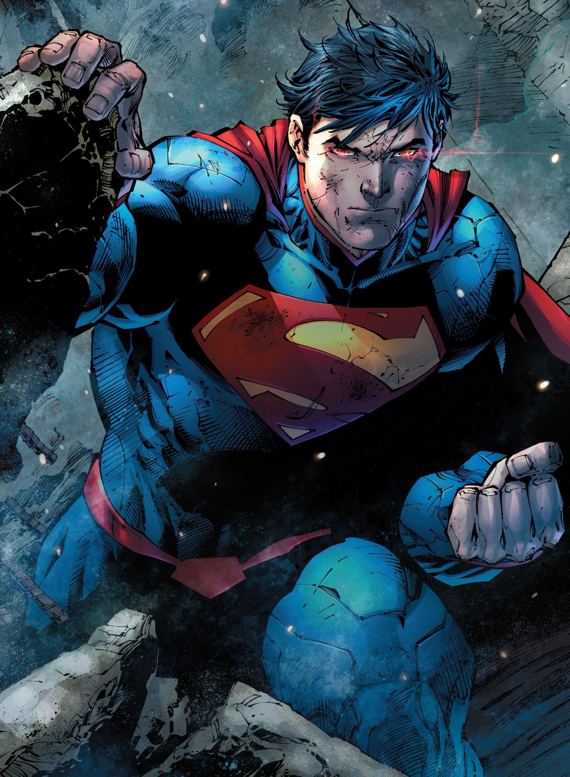New 52 Superman, Glowing red heat vision, Superman S-shield emblem, HD Phone wallpaper
