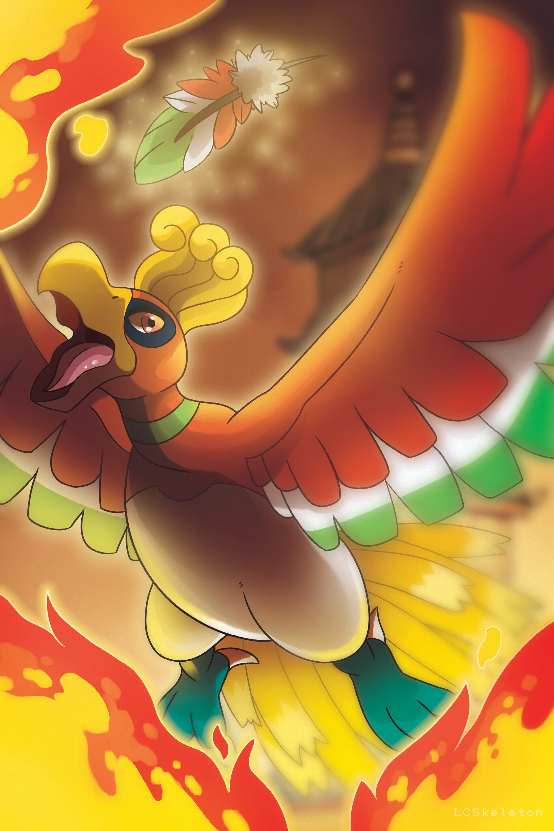 Ho-Oh, ArtStation showcase, Lugia and Ho-Oh, Gaming art, 1920x2880 HD Phone