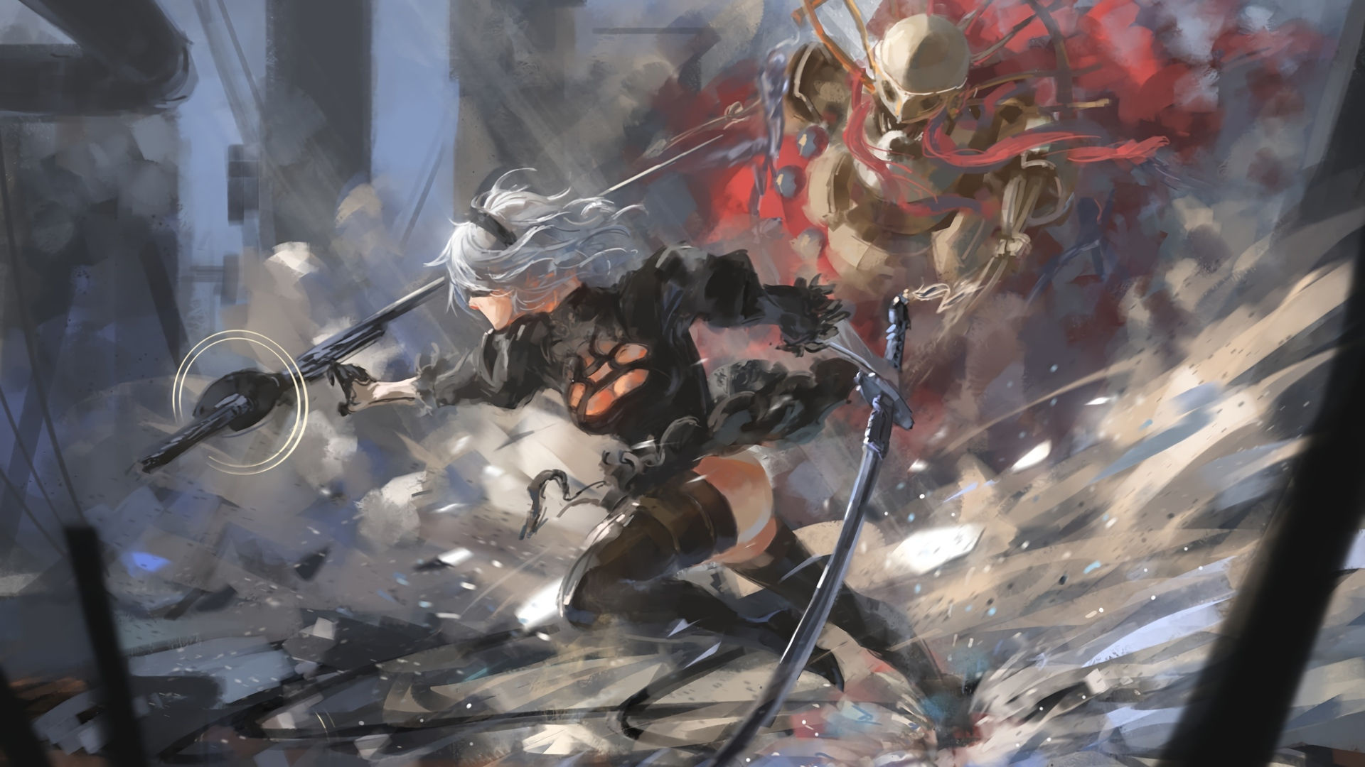 2B NieR:Automata, NieR Machine Lifeform, Virtuous Contract katana, Full HD Desktop wallpaper