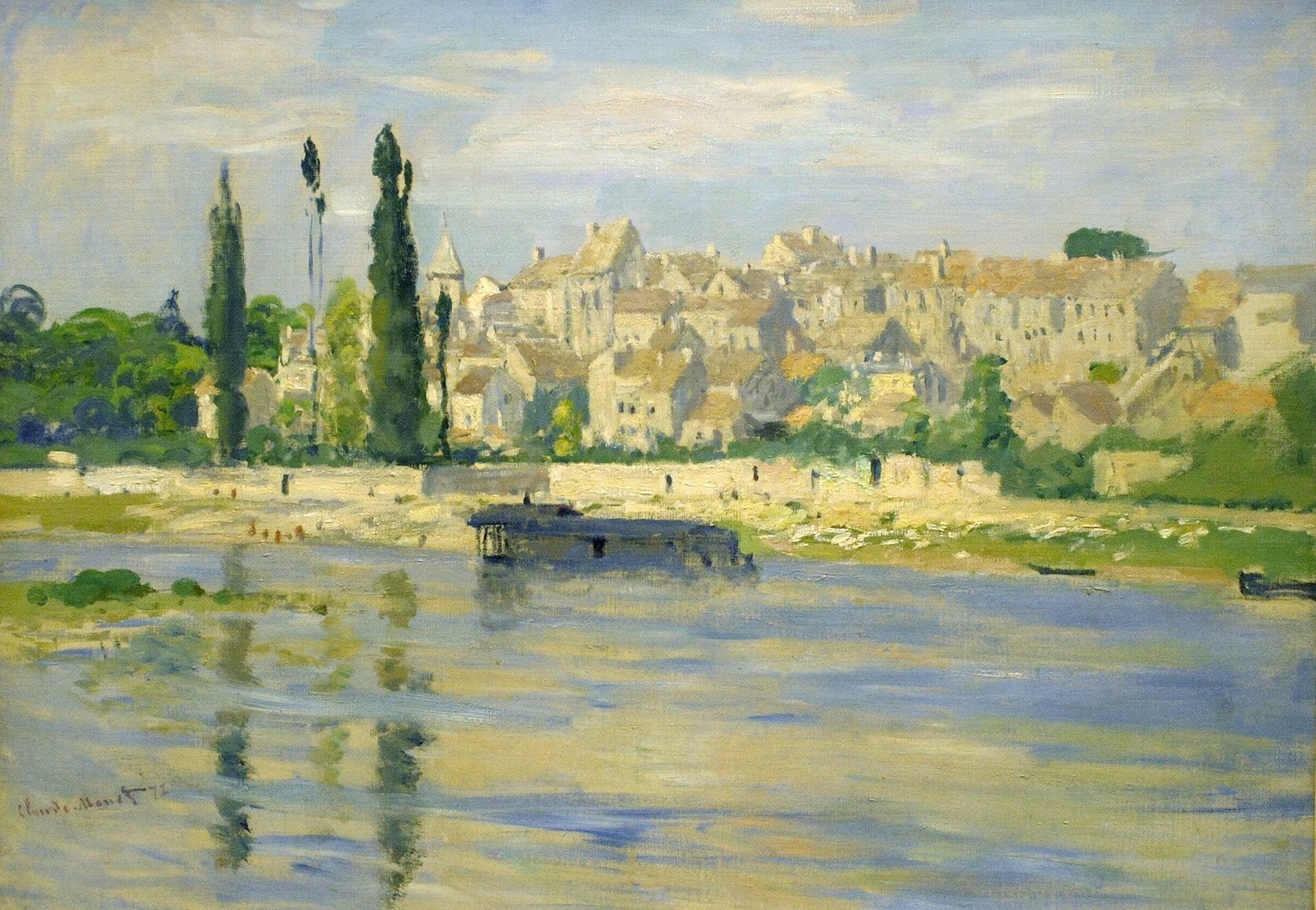 Carrieres-Saint-Denis by Monet, River Seine, tall poplar trees, HD Desktop wallpaper
