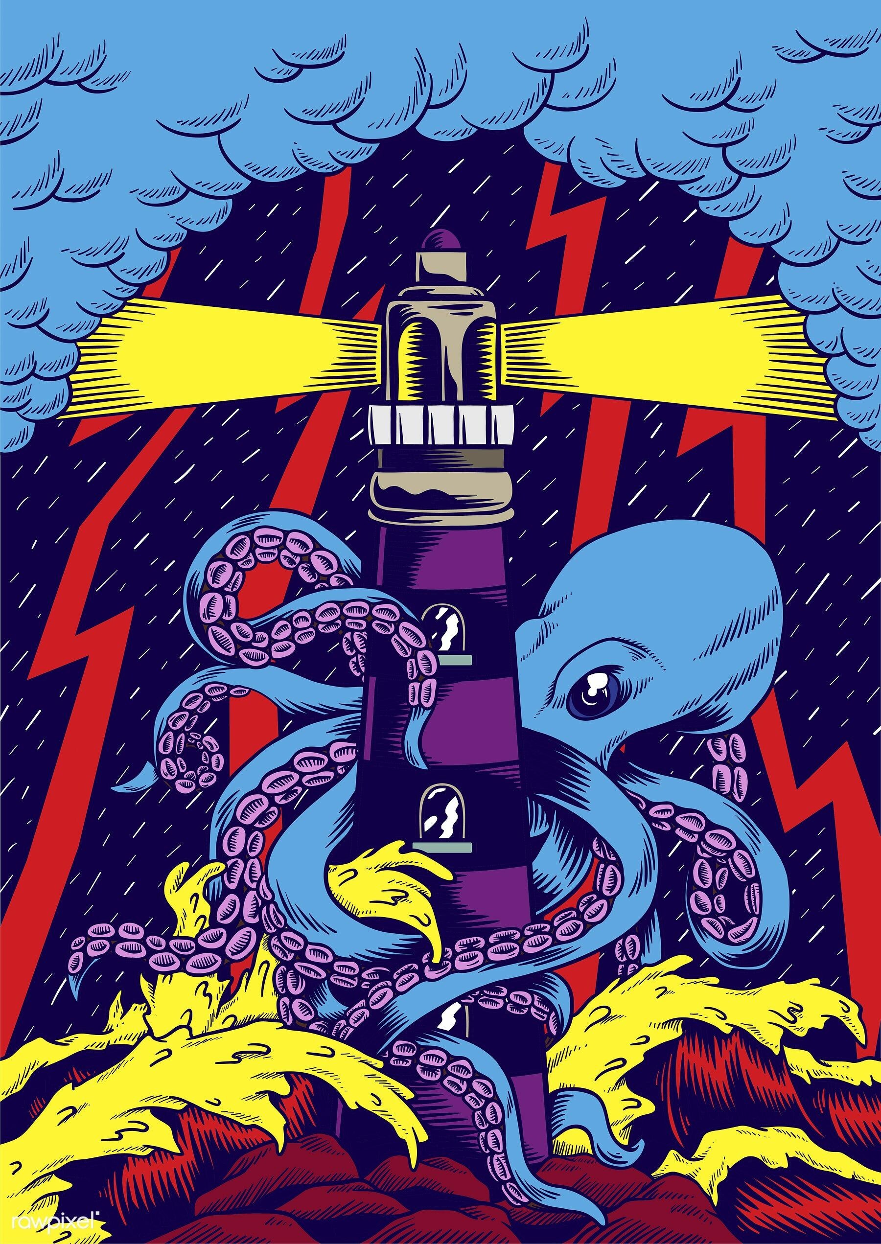 Pop Art, Octopus illustration, Retro vibe, Vector graphic, 1800x2550 HD Phone