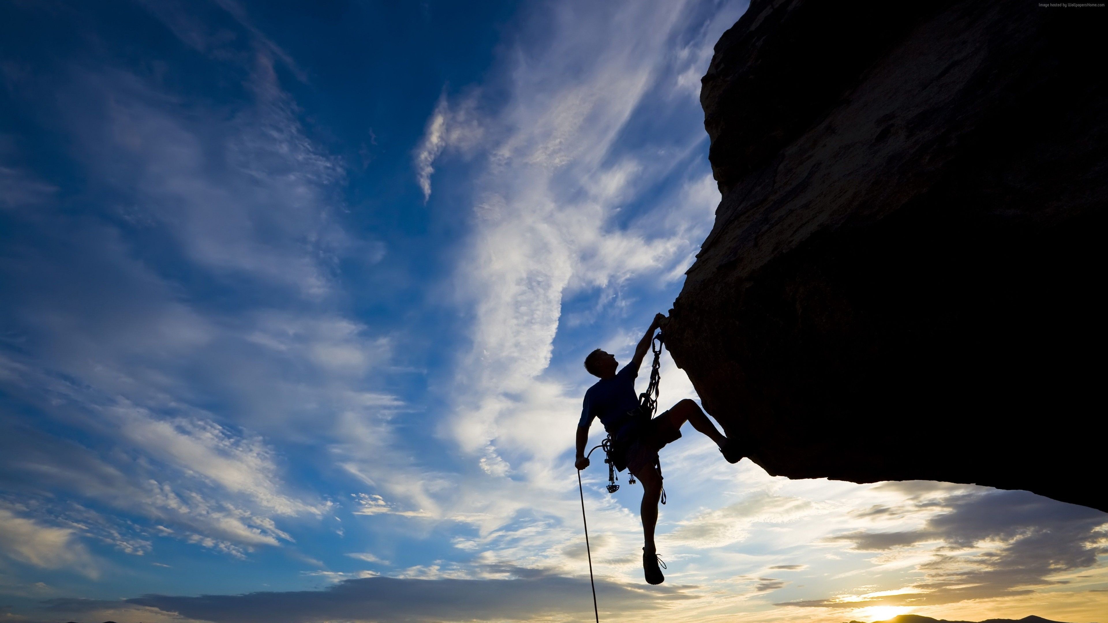 Extreme sport, Climber silhouette, Sunset, Rappelling, 3840x2160 4K Desktop