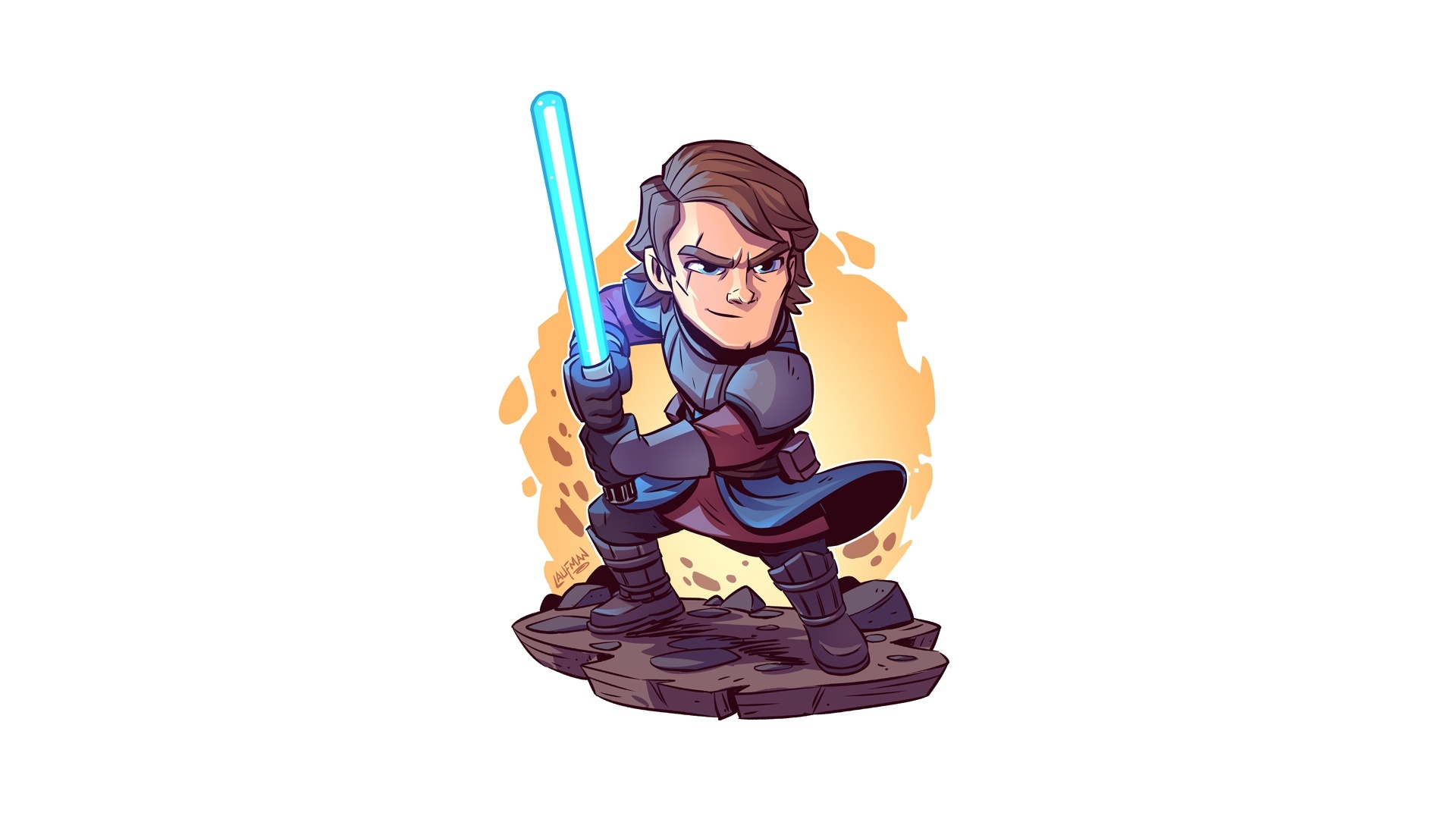Anakin Skywalker, Glowing blue lightsaber, Jedi Knight armor, Full HD Desktop wallpaper