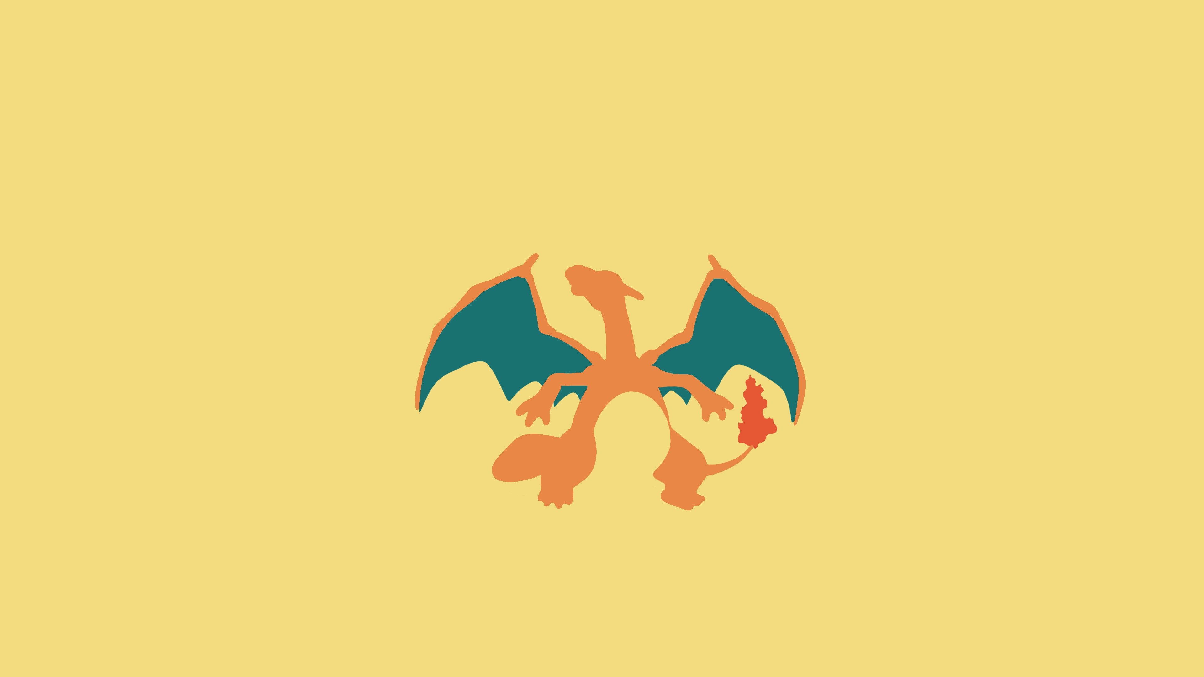 Charizard silhouette, Minimalist Pokémon artwork, Pale yellow backdrop, 4K Desktop wallpaper