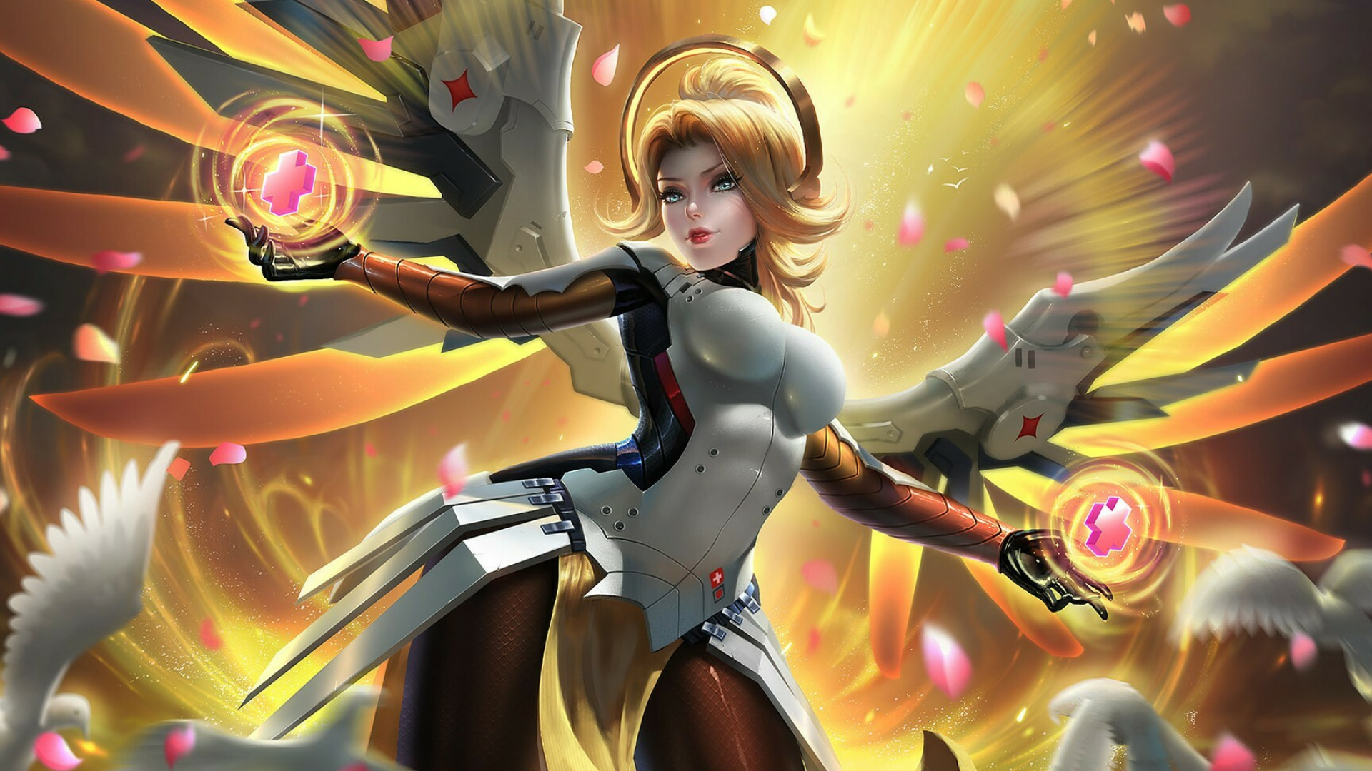 Mercy Overwatch wallpaper, Angelic healer, Guardian angel, Protecting her team, 1920x1080 Full HD Desktop