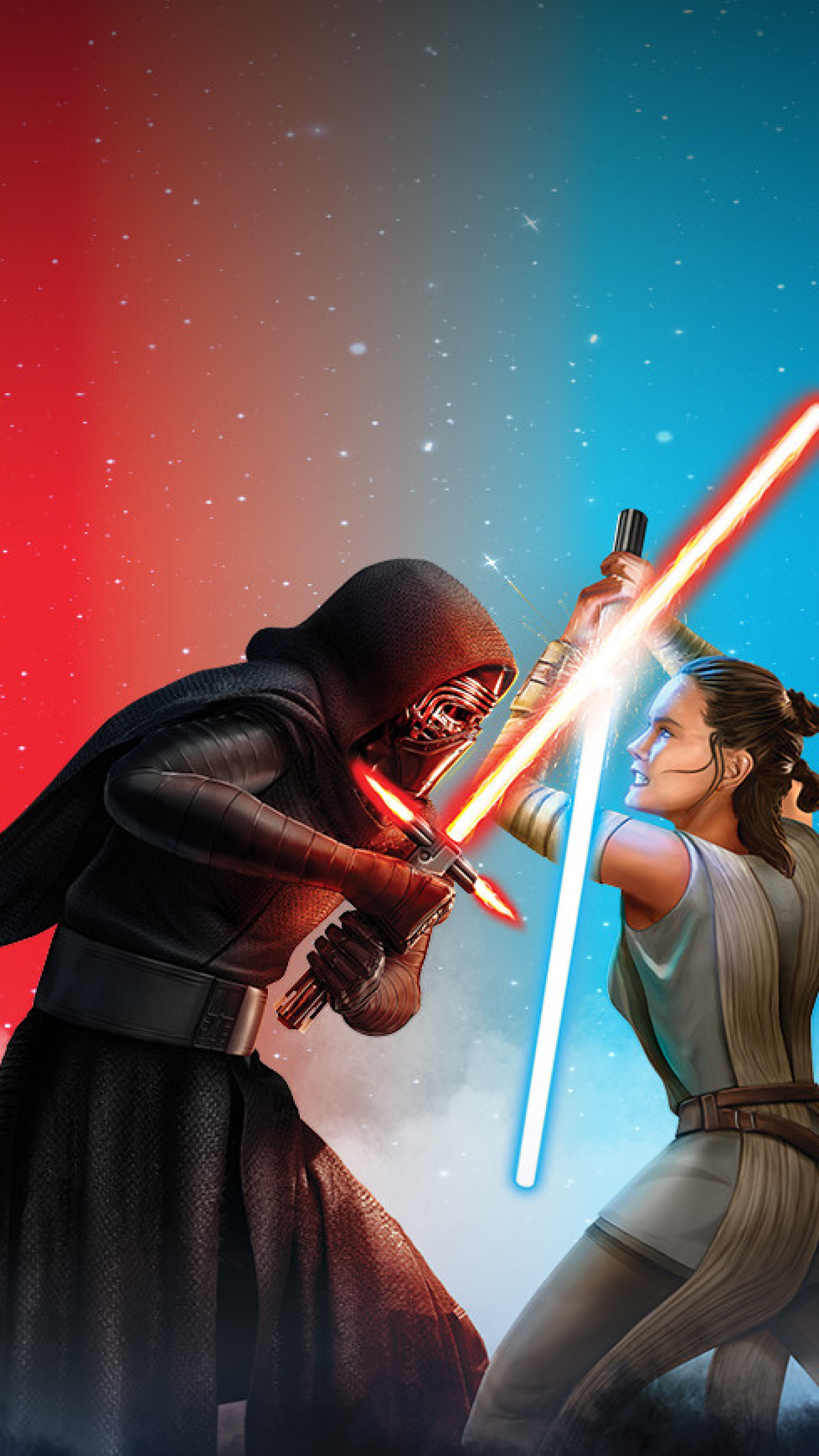 Kylo Ren vs Rey, Epic showdown, Dynamic wallpapers, Intense rivalry, 2160x3840 4K Phone