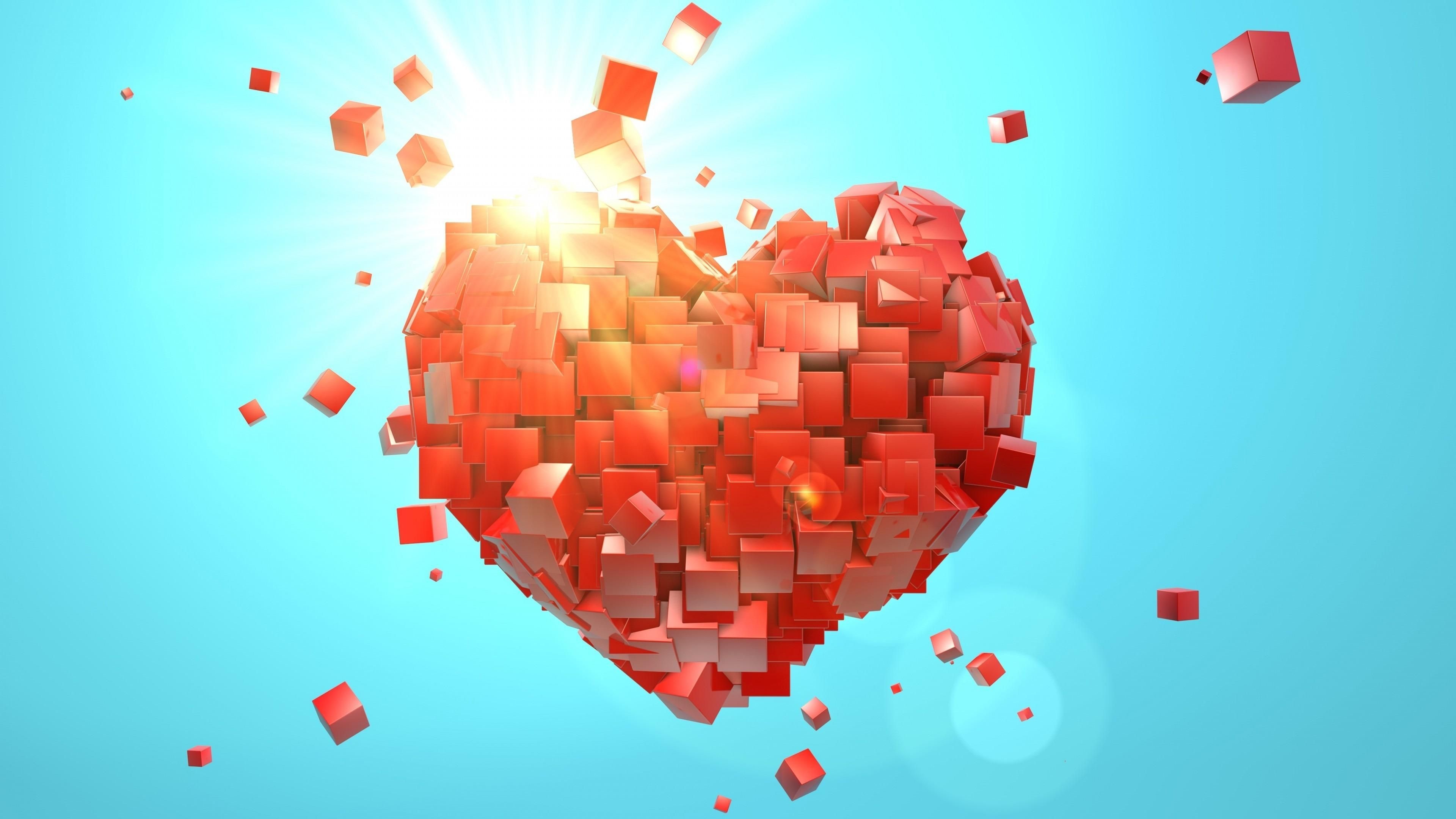 3D artwork, Hearts Wallpaper, 3840x2160 4K Desktop