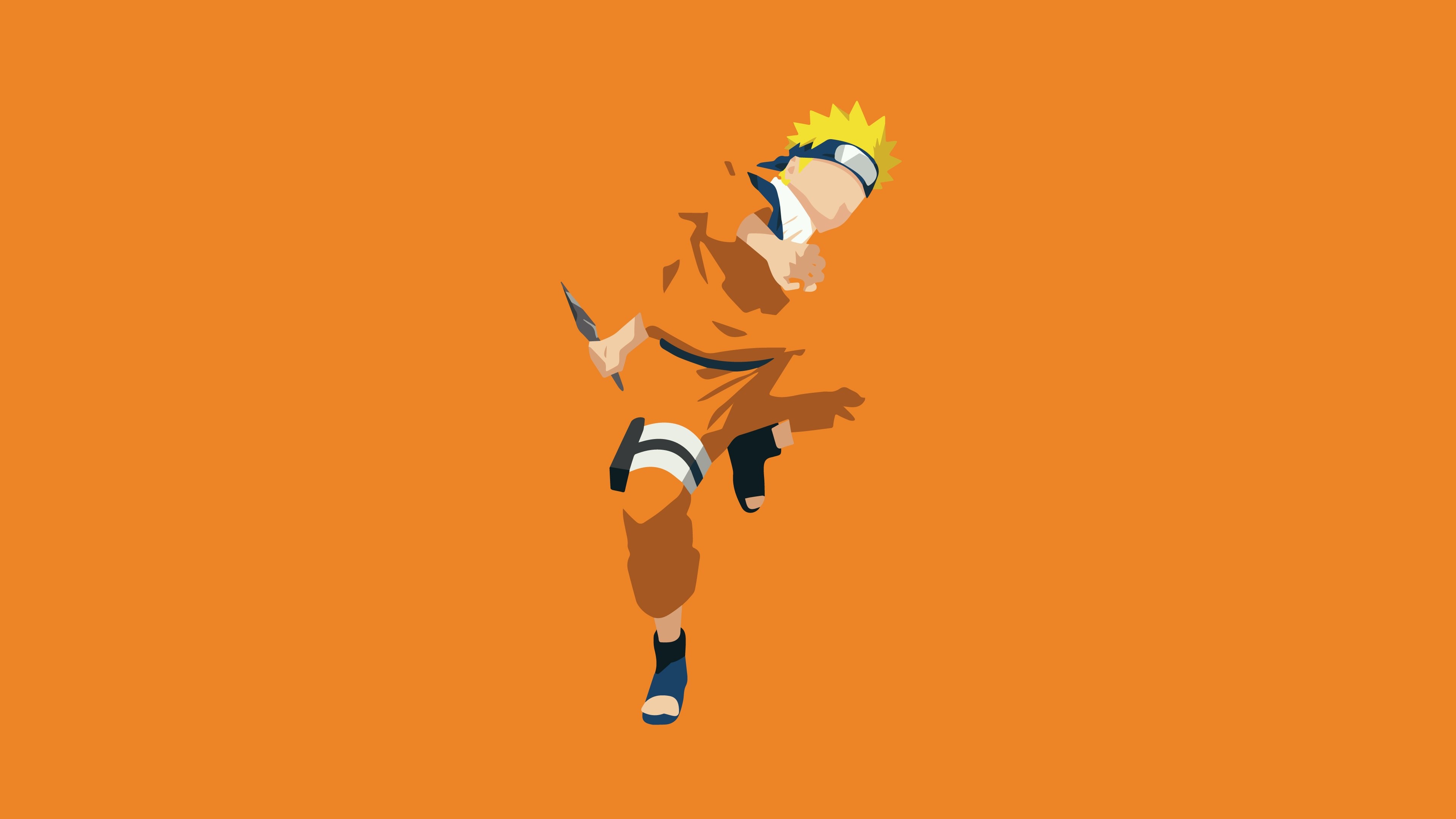Naruto Uzumaki, Kunai knife, Minimalist anime silhouette, 4K Desktop wallpaper
