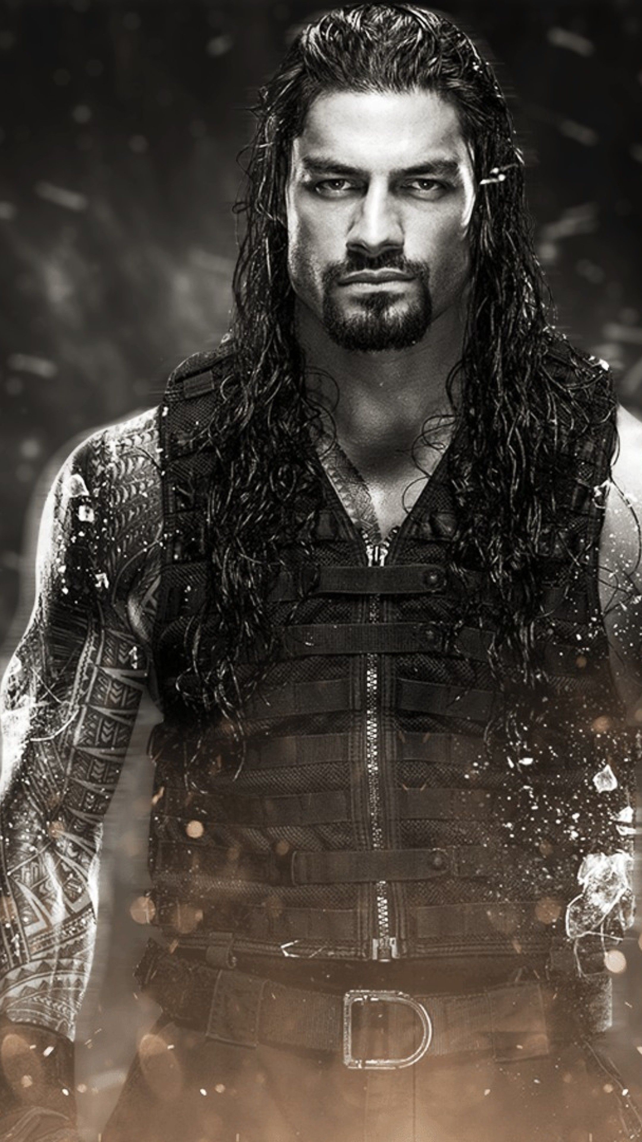 Roman Reigns, Samoan tribal tattoo, black tactical vest, 4K Phone wallpaper
