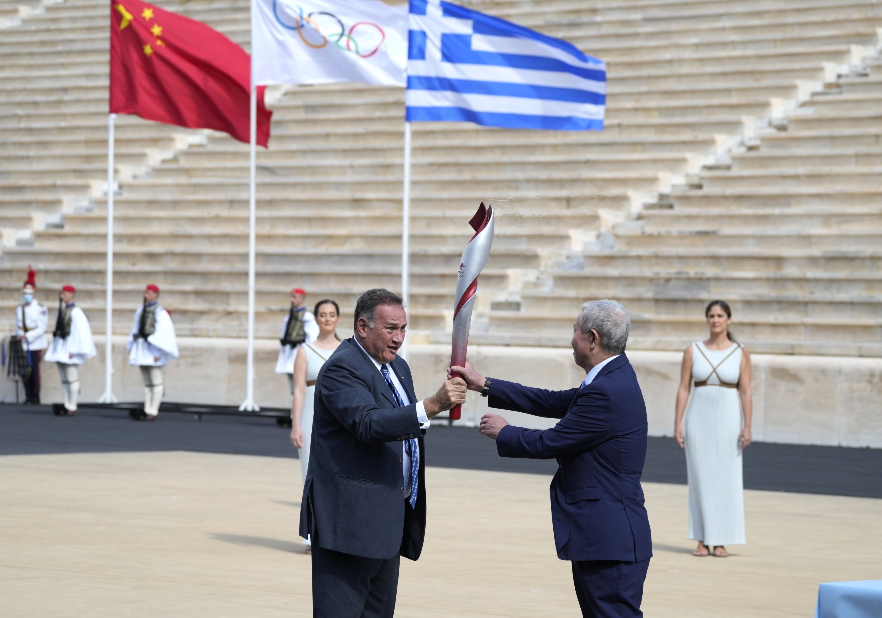 Spyros Kapralos and Yu Zaiqing, Olympic Flame Wallpaper, 3000x2110 HD Desktop