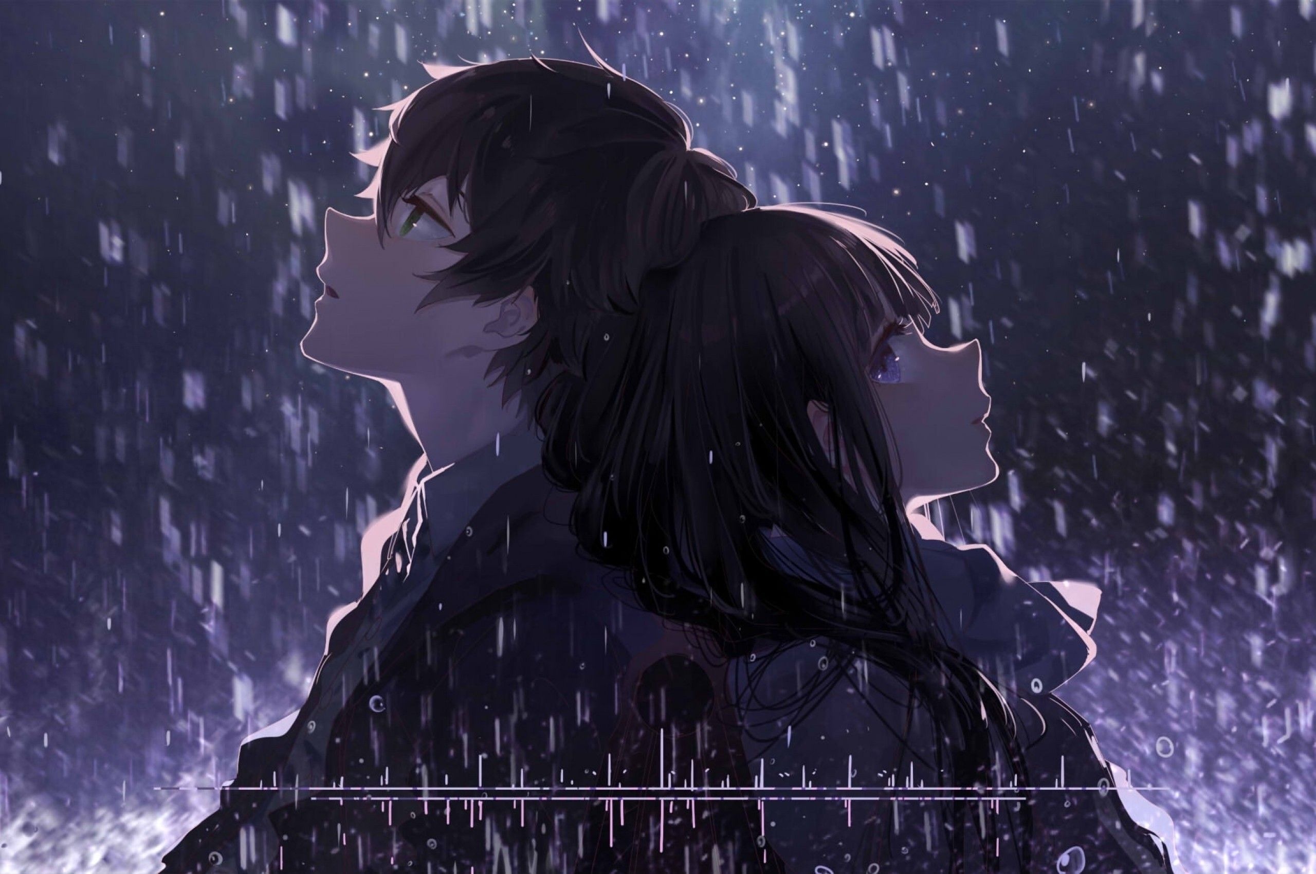 Houtarou Oreki, Eru Chitanda, heavy nighttime rain, HD Desktop wallpaper