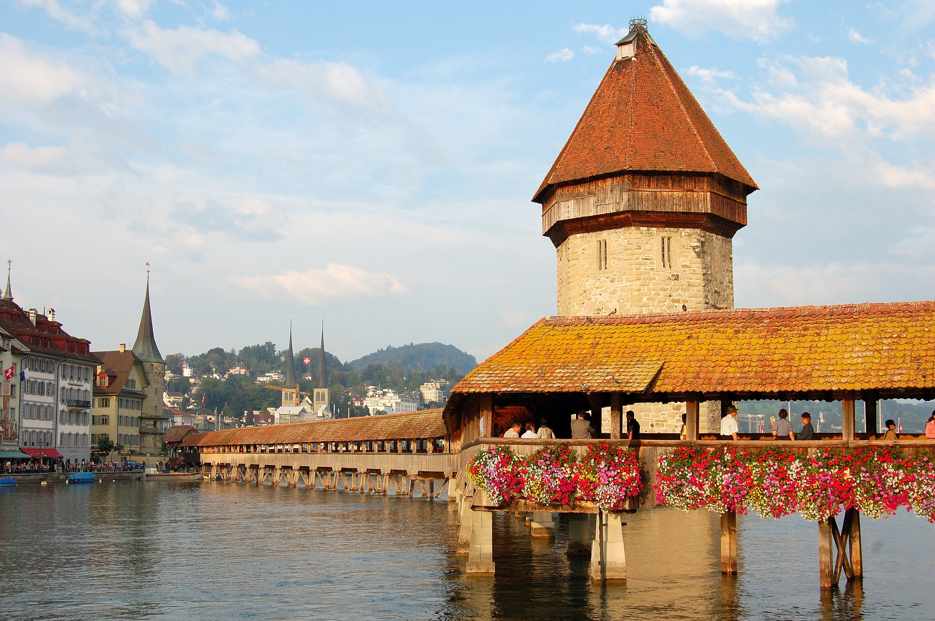 Chapel Bridge, Lucerne, Swiss bridge, Historical landmark, 3010x2000 HD Desktop
