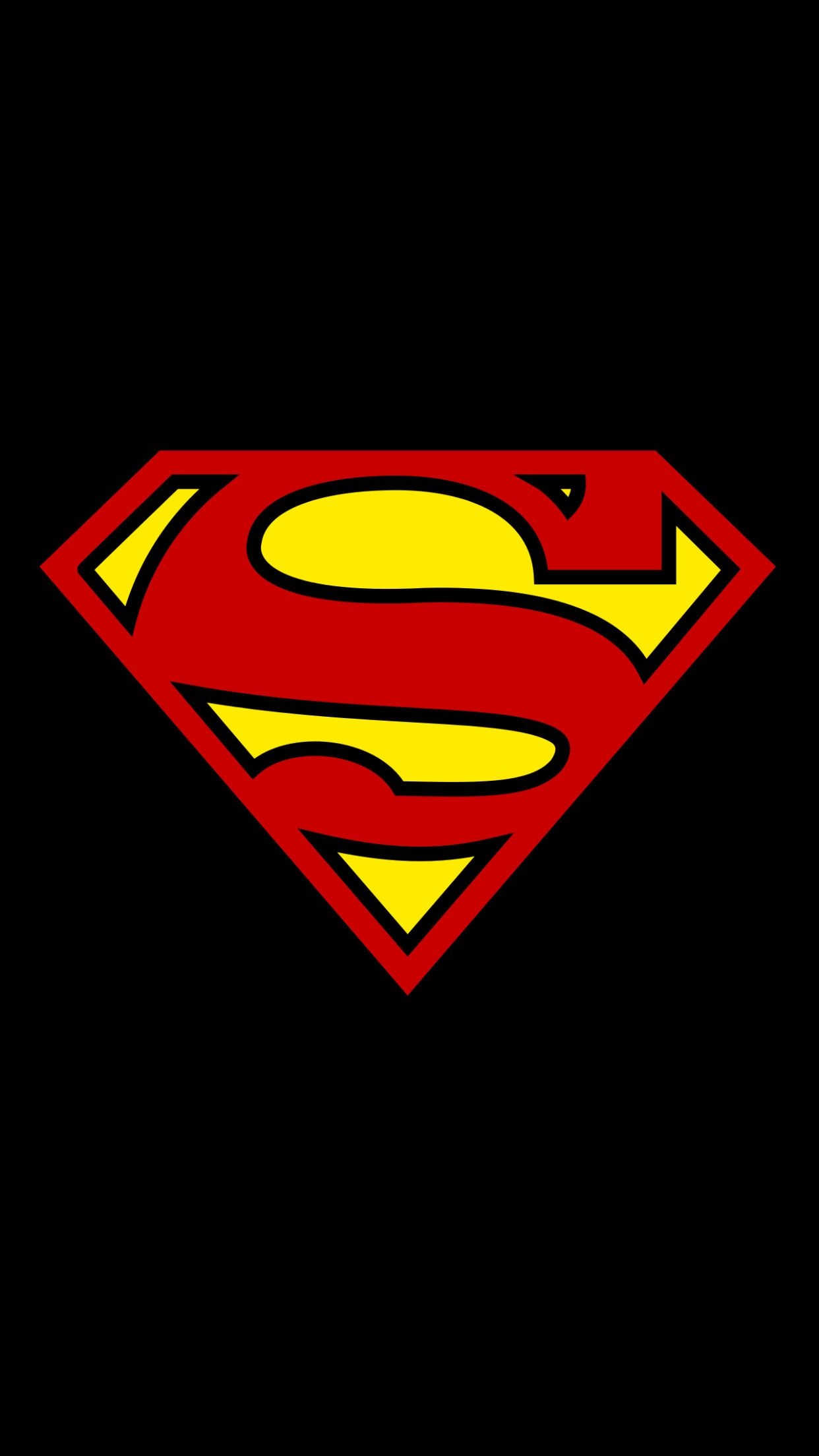 Superman S-shield logo, red and yellow insignia, solid black background, HD Phone wallpaper
