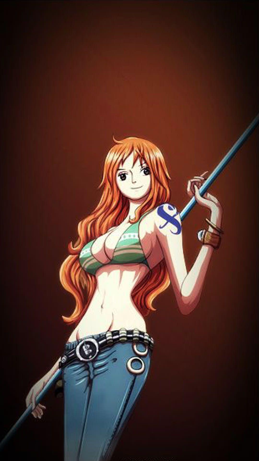 Nami, Sorcery Clima-Tact, green striped bikini top, Full HD Phone wallpaper