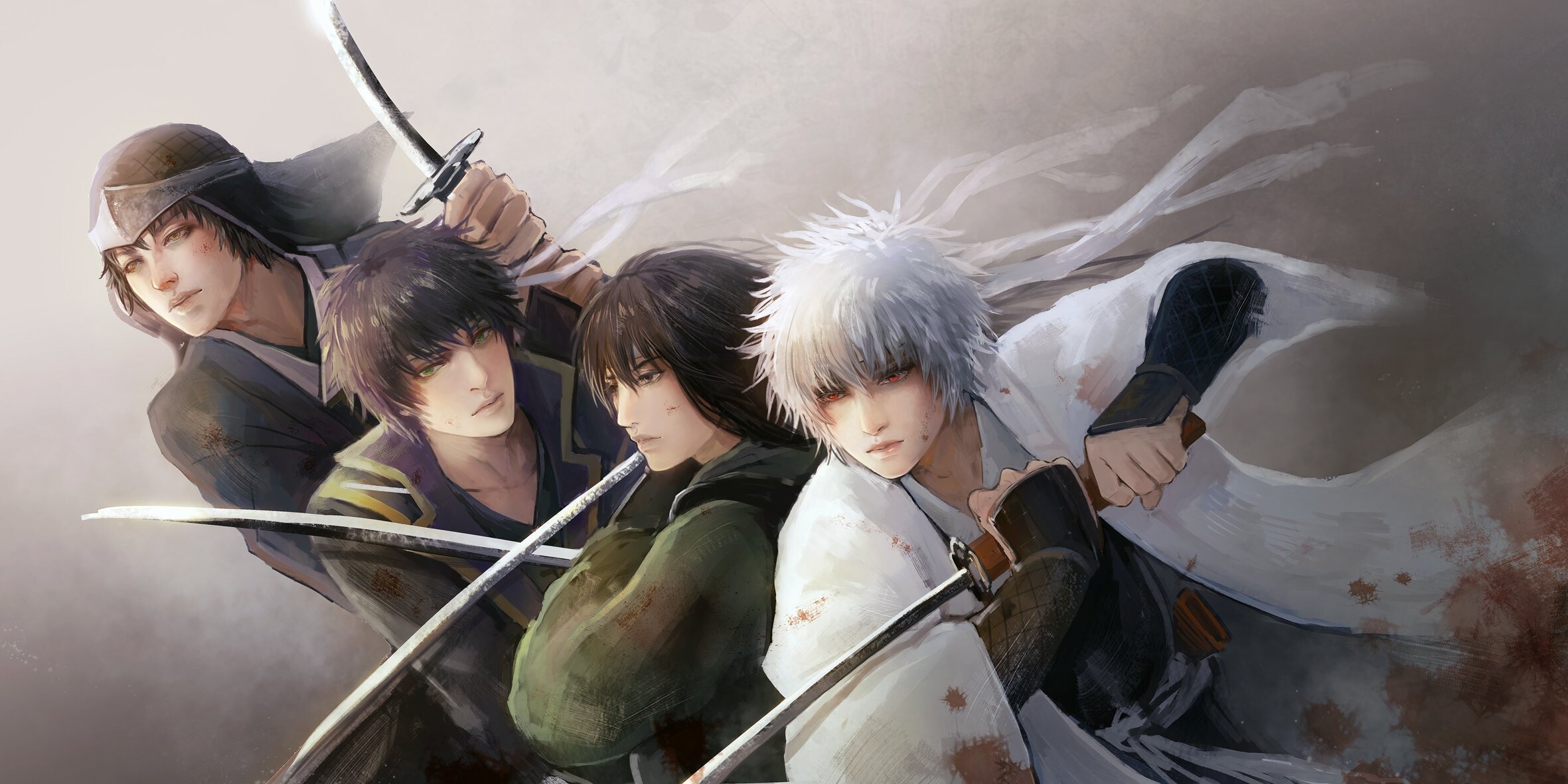 Gintama sword samurai, Gintoki Takasugi Shinsuke, Katsura Kotaro, Shiroyasha wallpaper, 2370x1190 HD Desktop