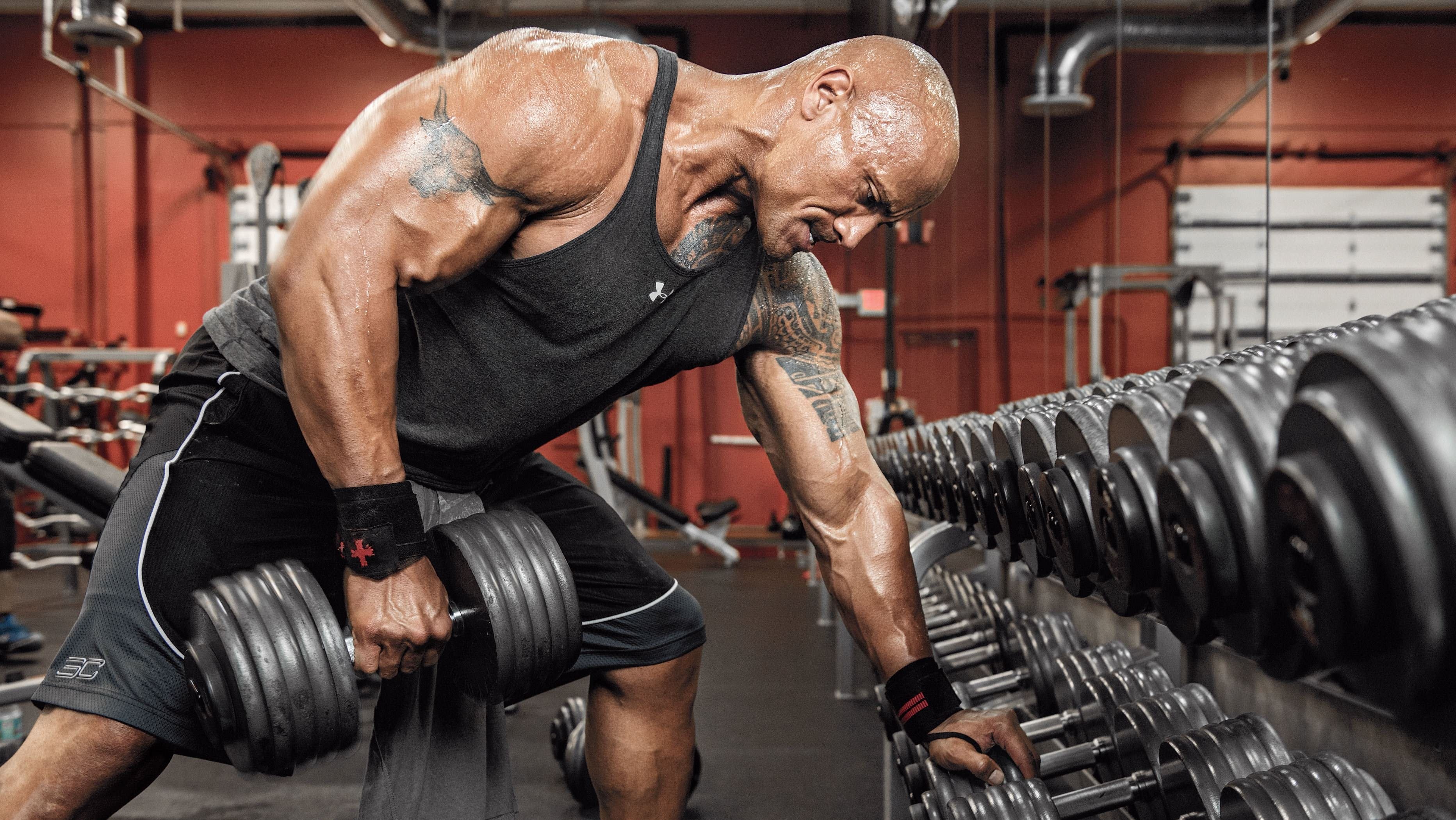 Dwayne Johnson, Gym enthusiast, High-resolution wallpaper, Fitness icon, 3730x2110 HD Desktop