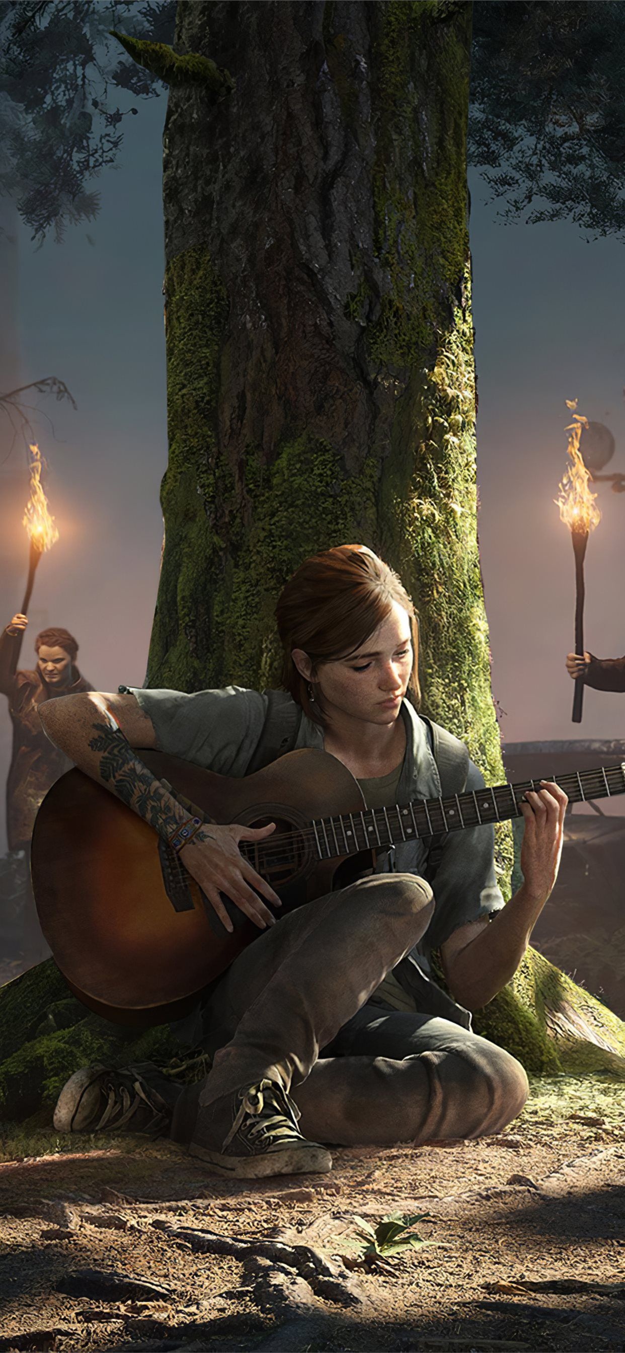 Ellie Williams, acoustic guitar, Seraphites with torches, HD Phone wallpaper