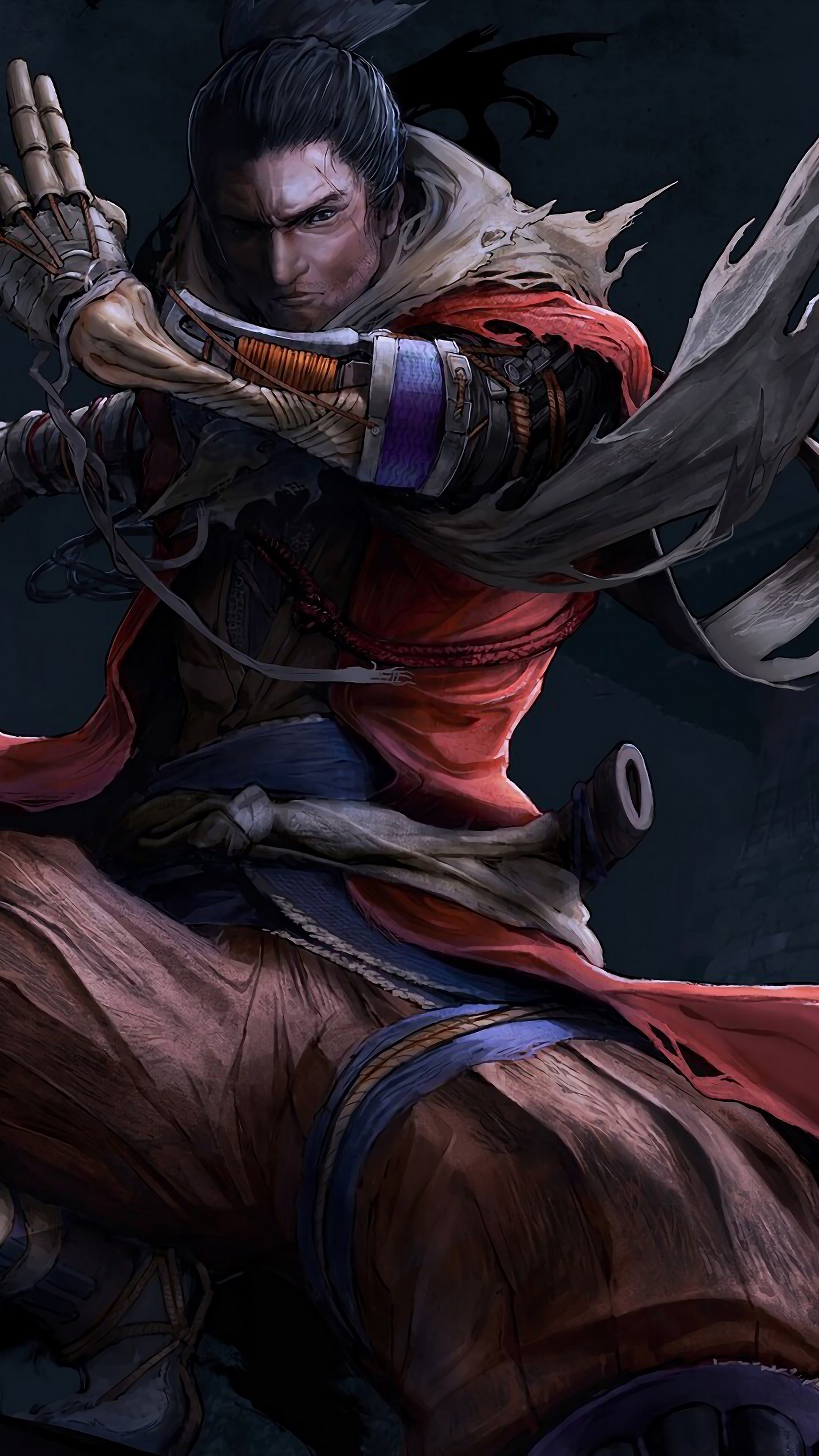 Sekiro, Shinobi Prosthetic, orange shinobi garb, 4K Phone wallpaper