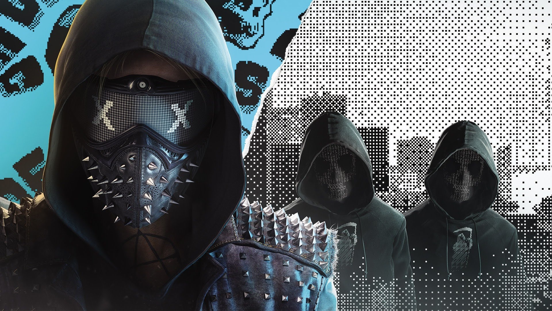 Wrench, DedSec hackers, pixel skull graphics, Full HD Desktop wallpaper