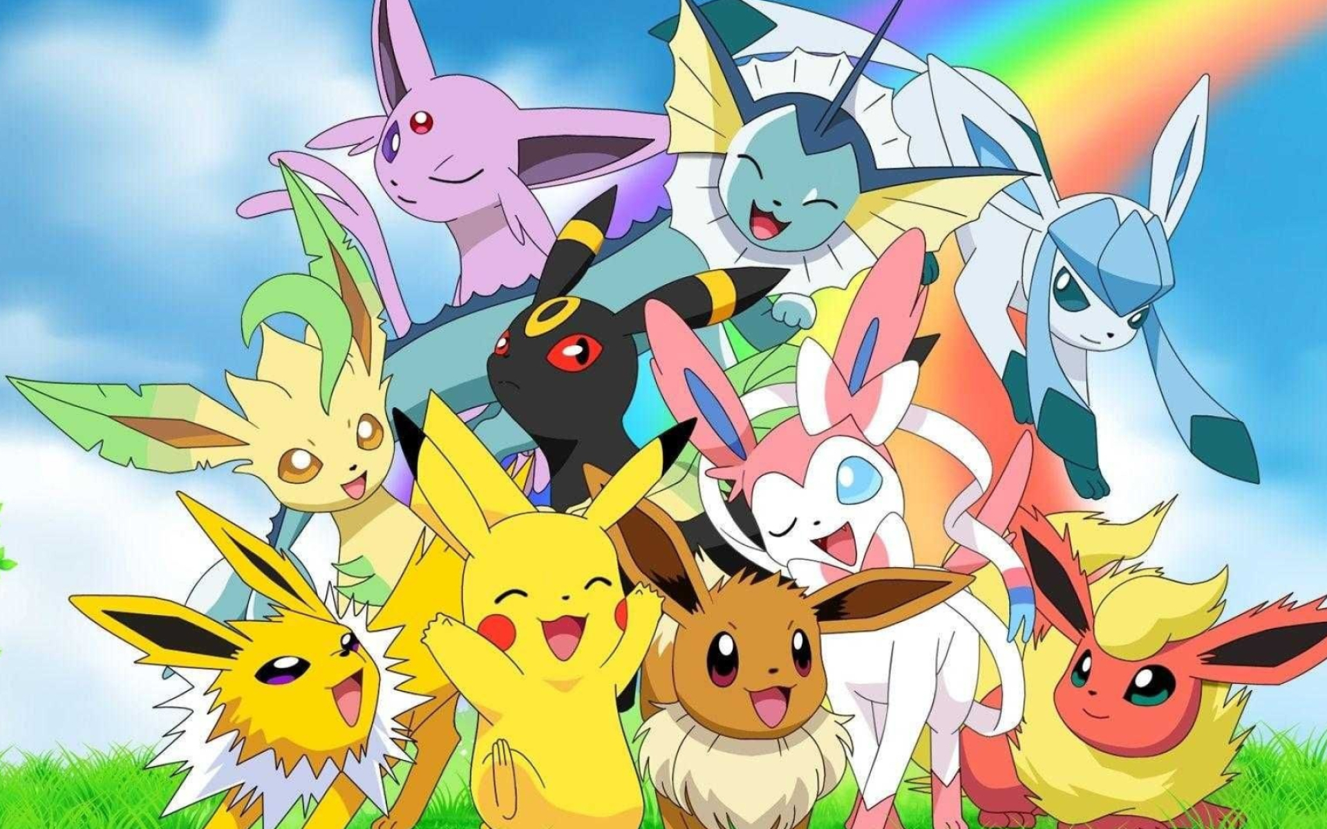 Pikachu, Eevee, Eeveelutions, Sylveon, Vaporeon, HD Desktop wallpaper