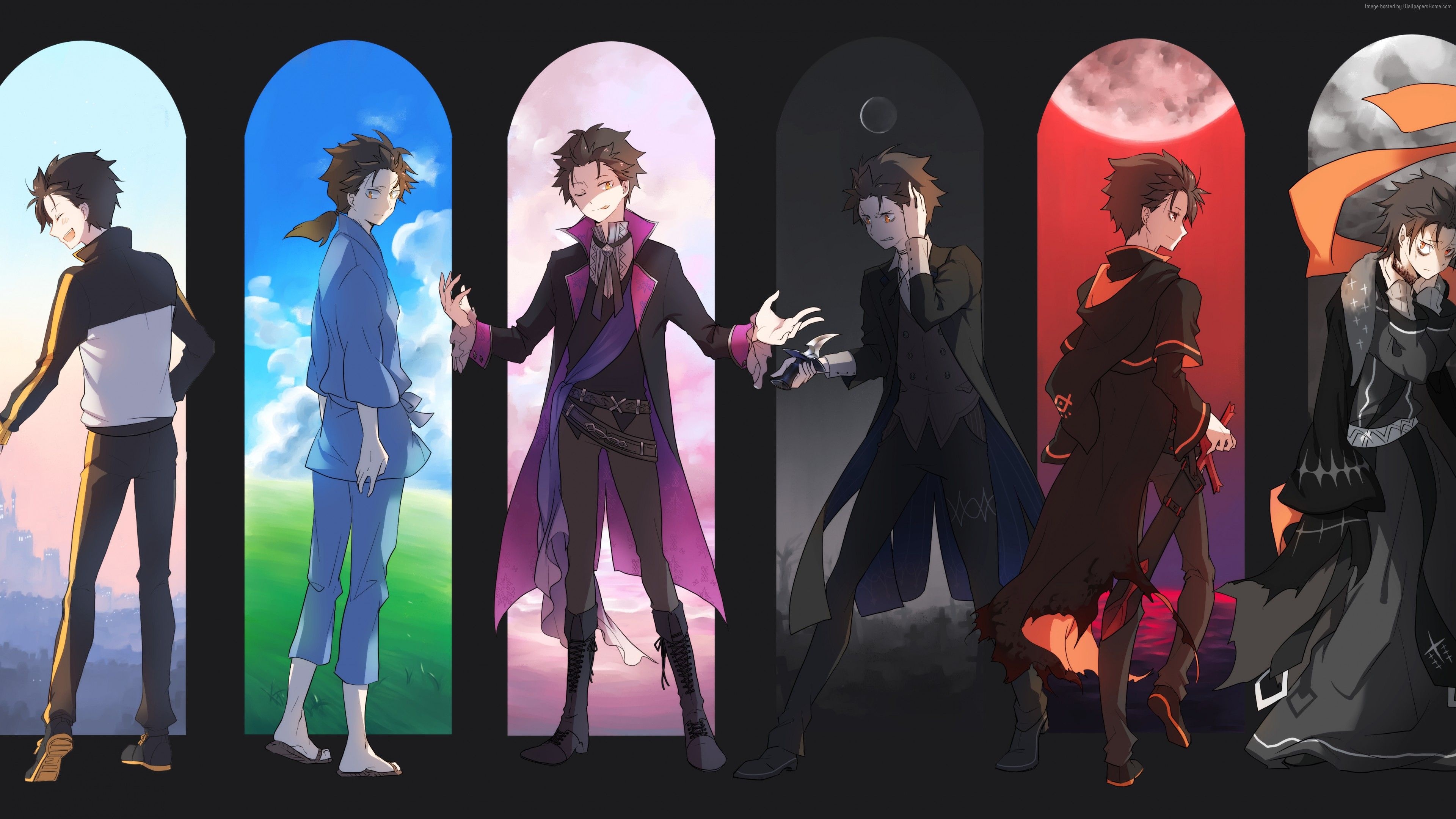 Subaru Natsuki, Re:Zero IF routes, Stained arch panel illustrations, 4K Desktop wallpaper