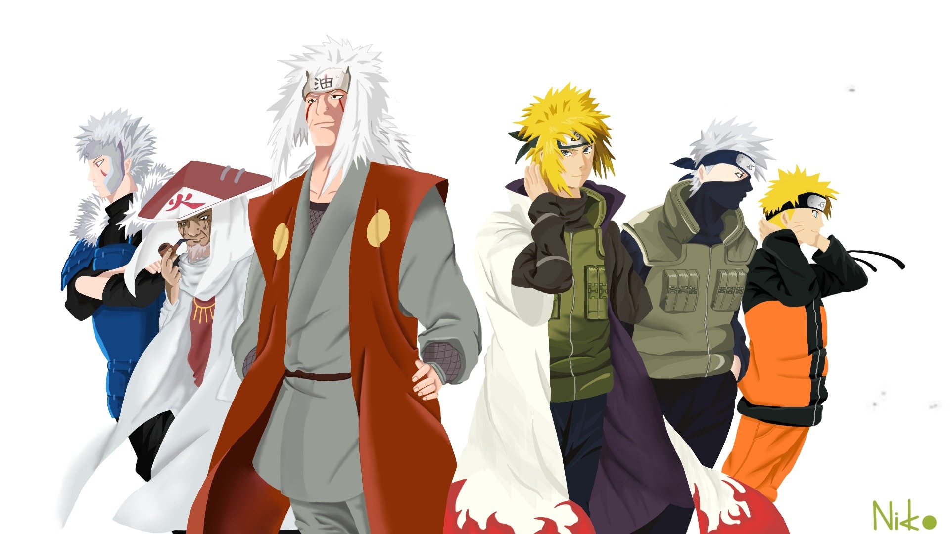 Jiraiya, Naruto art, Kakashi, Minato, 1920x1080 Full HD Desktop