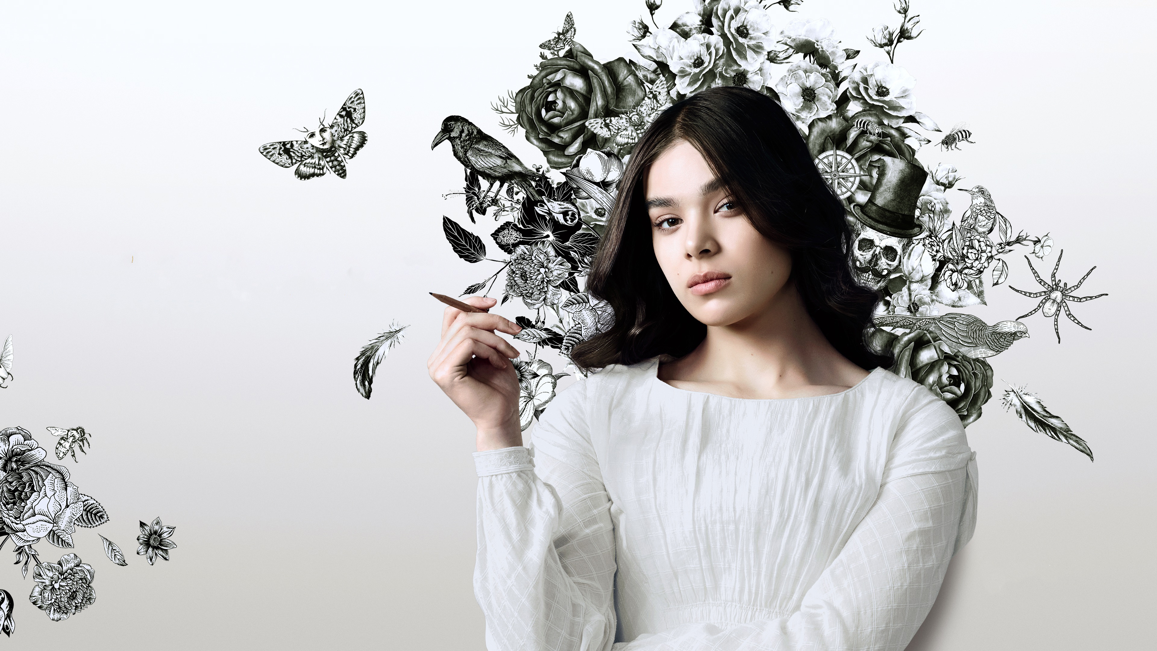 Hailee Steinfeld, Dickinson TV series, gothic botanical illustration, 4K Desktop wallpaper