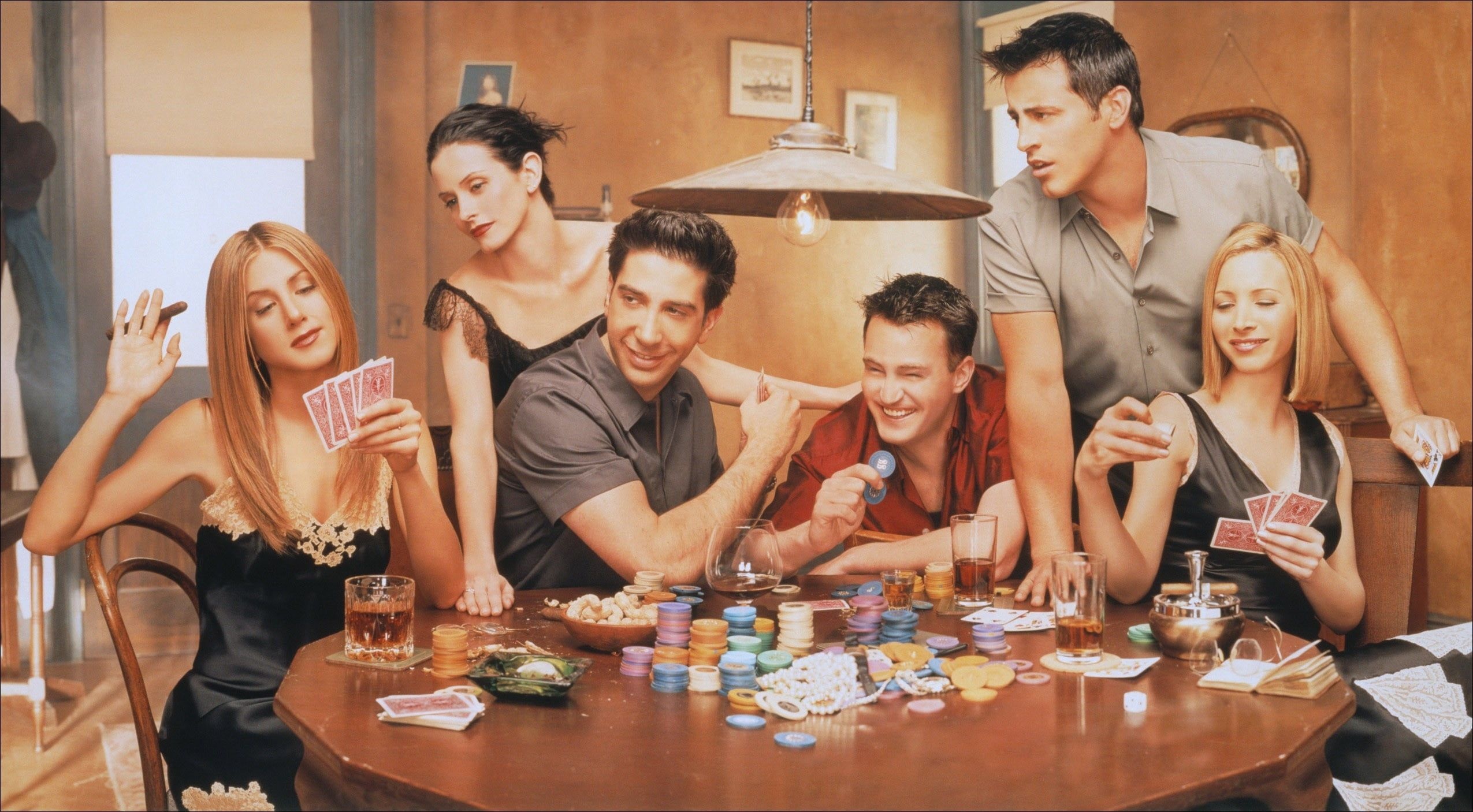 Friends table cards, Chandler Bing, Rachel Green, Phoebe Buffay, 2550x1410 HD Desktop