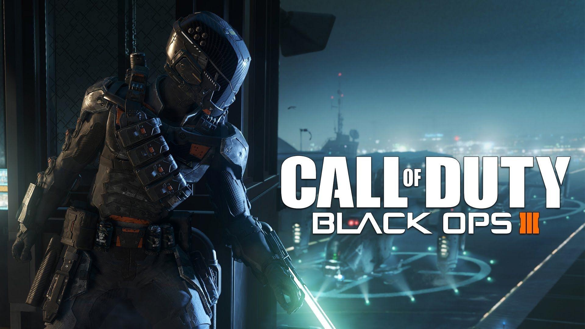 Call of Duty: Black Ops III logo, Cybernetic armored soldier, Illuminated landing pad, Full HD Desktop wallpaper