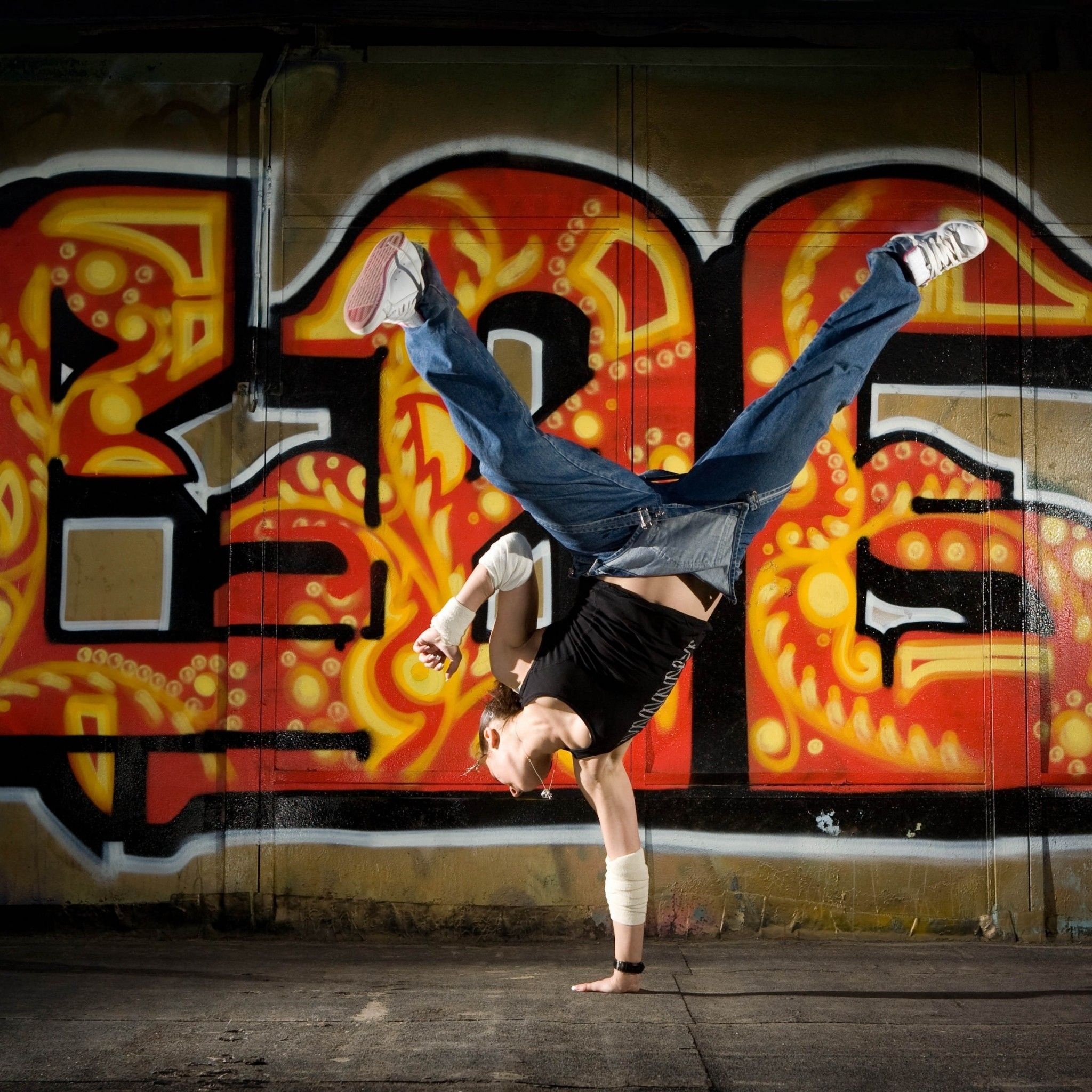 Bboy graffiti wallpapers, Hip-hop culture, Graffiti art, Urban dance scene, 2050x2050 HD Phone