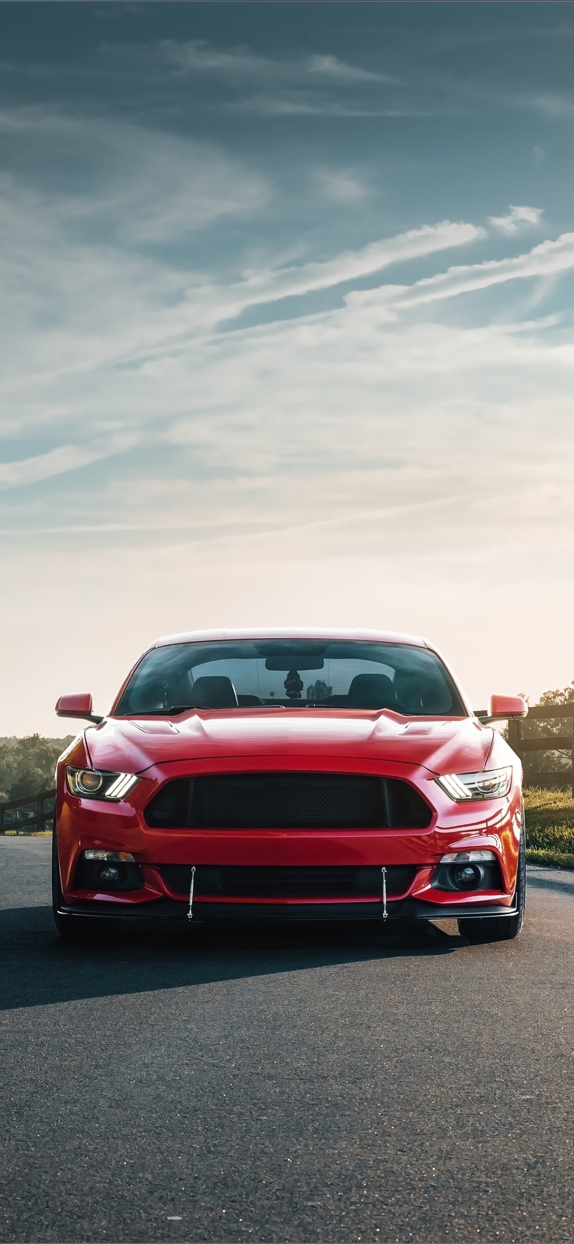 Red Ford Mustang GT, Front splitter tie rods, Open asphalt road, HD Phone wallpaper