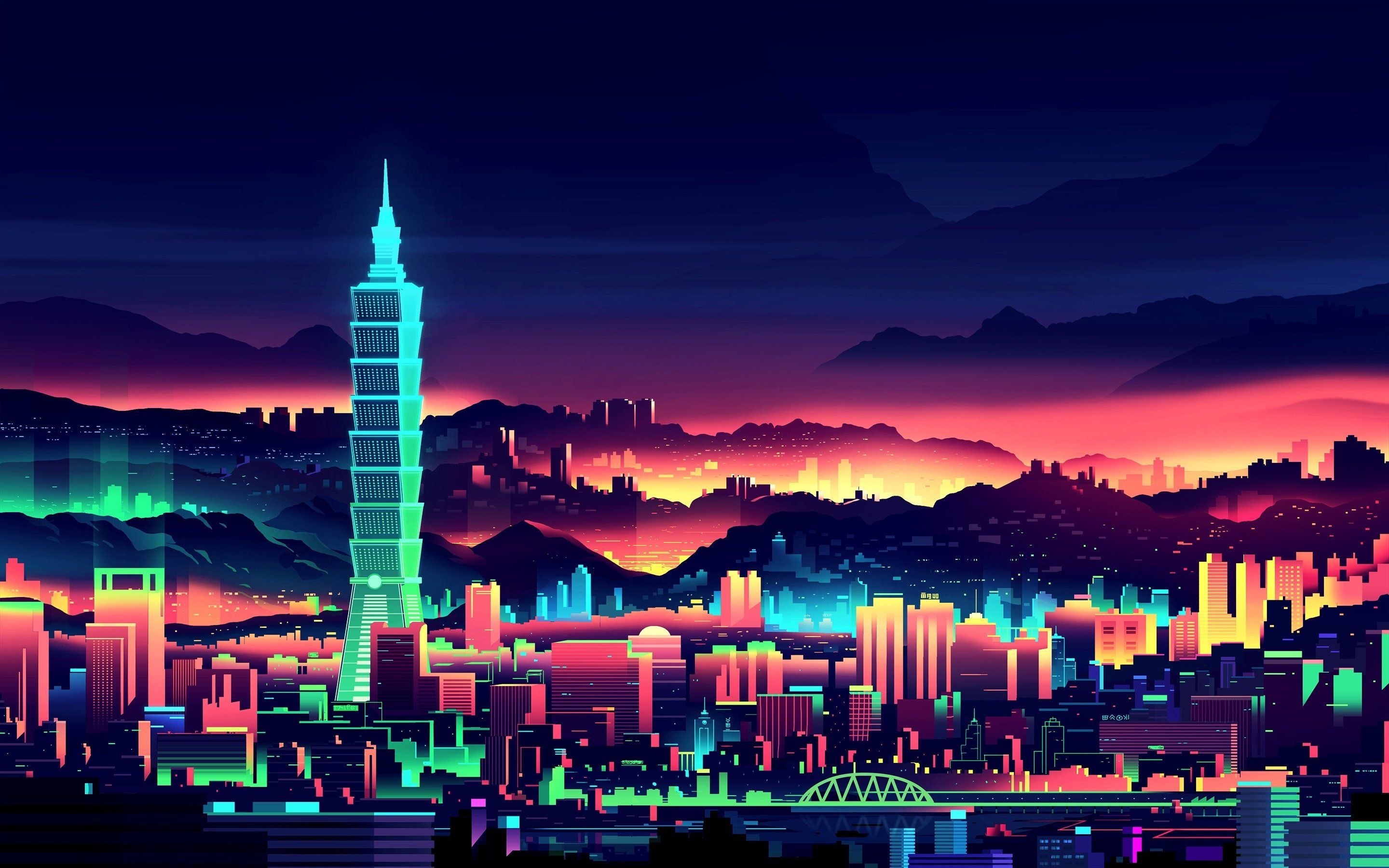 City lights in neon, Vibrant neon signs, Nighttime atmosphere, Wallpaper, 2880x1800 HD Desktop