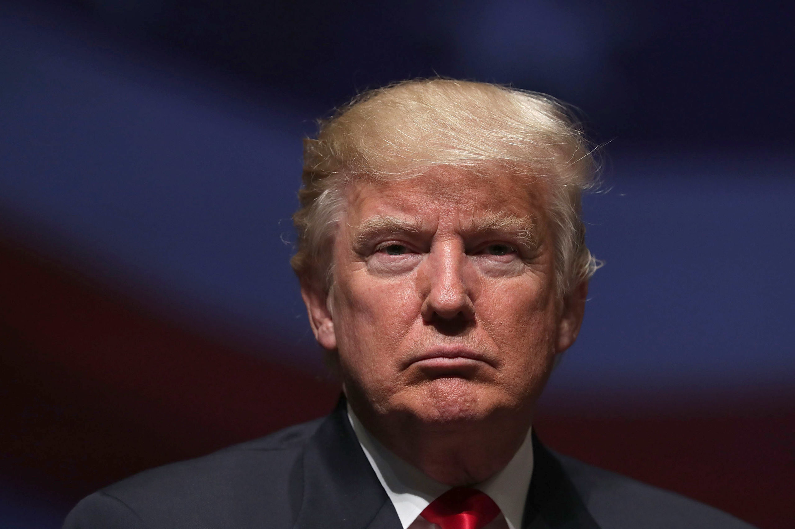 Donald Trump, dark suit red tie, stern facial expression, HD Desktop wallpaper