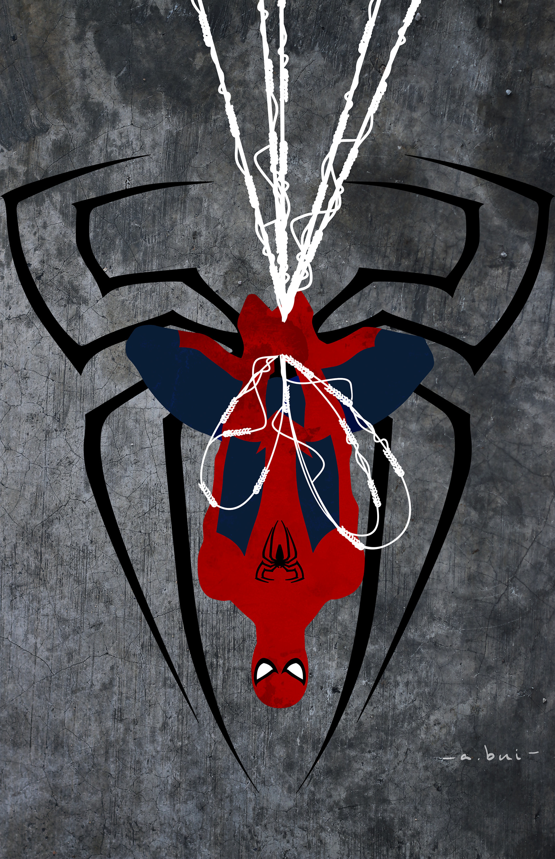 upside-down Spider-Man, black spider emblem, textured concrete wall, HD Phone wallpaper