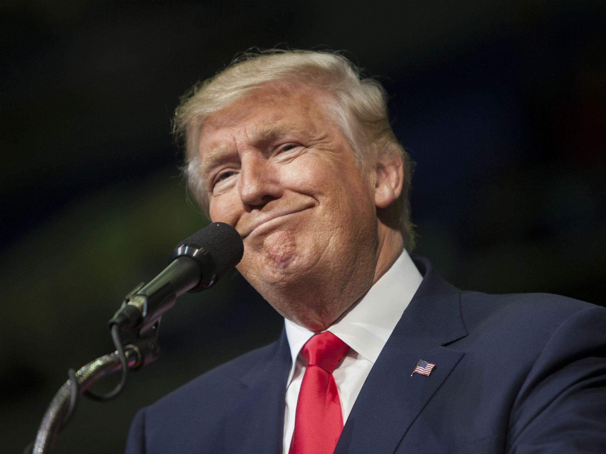 Donald Trump, podium microphone, American flag lapel pin, HD Desktop wallpaper
