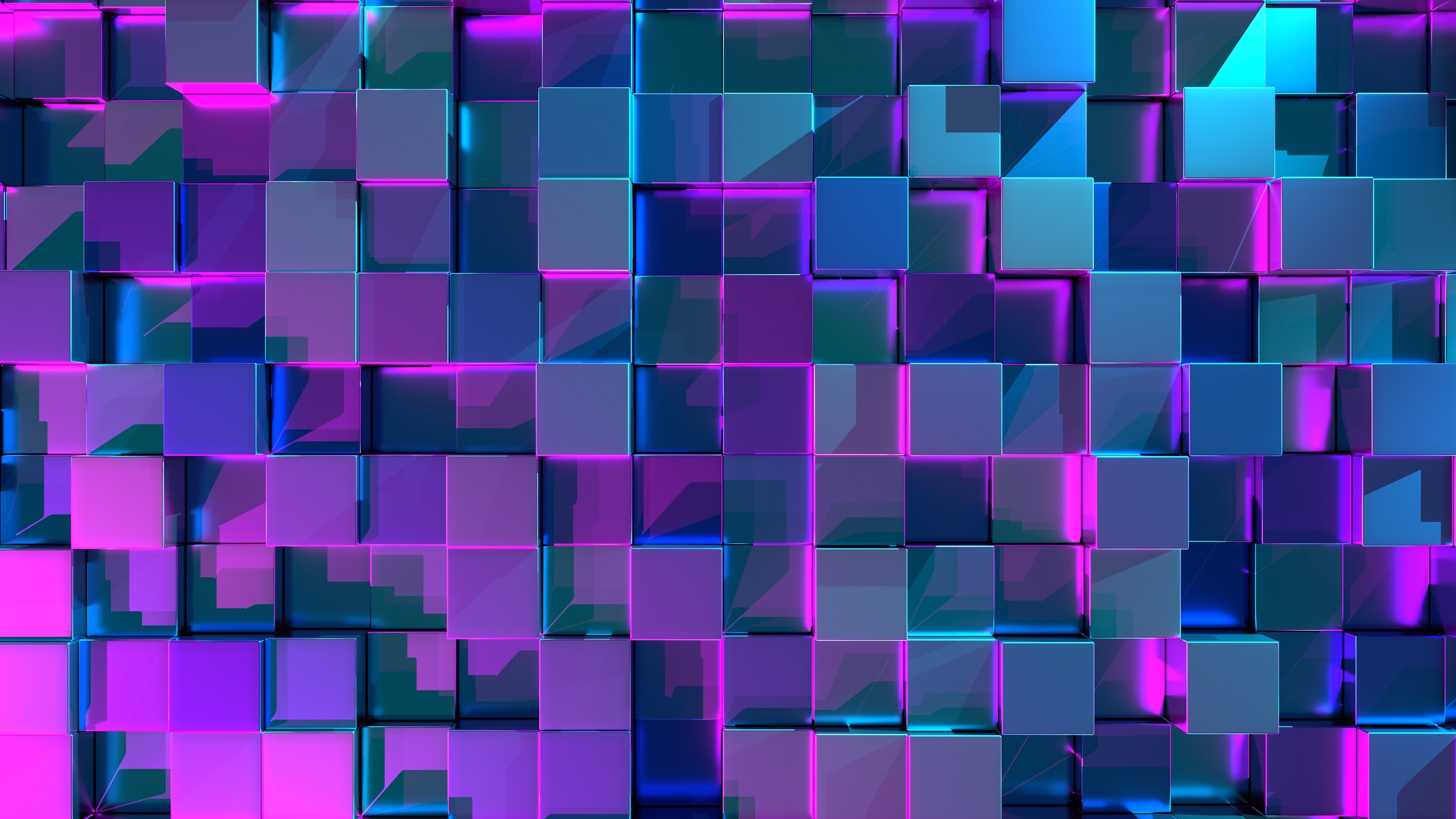 Geometric Abstract, 3D cubes, Neon background, Abstract art, 3840x2160 4K Desktop