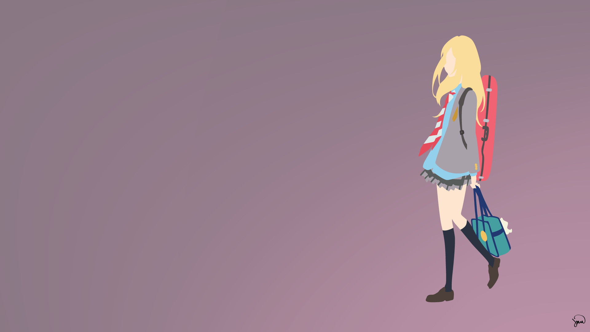 Kaori Miyazono, Minimalist anime vector art, Red violin case, Full HD Desktop wallpaper