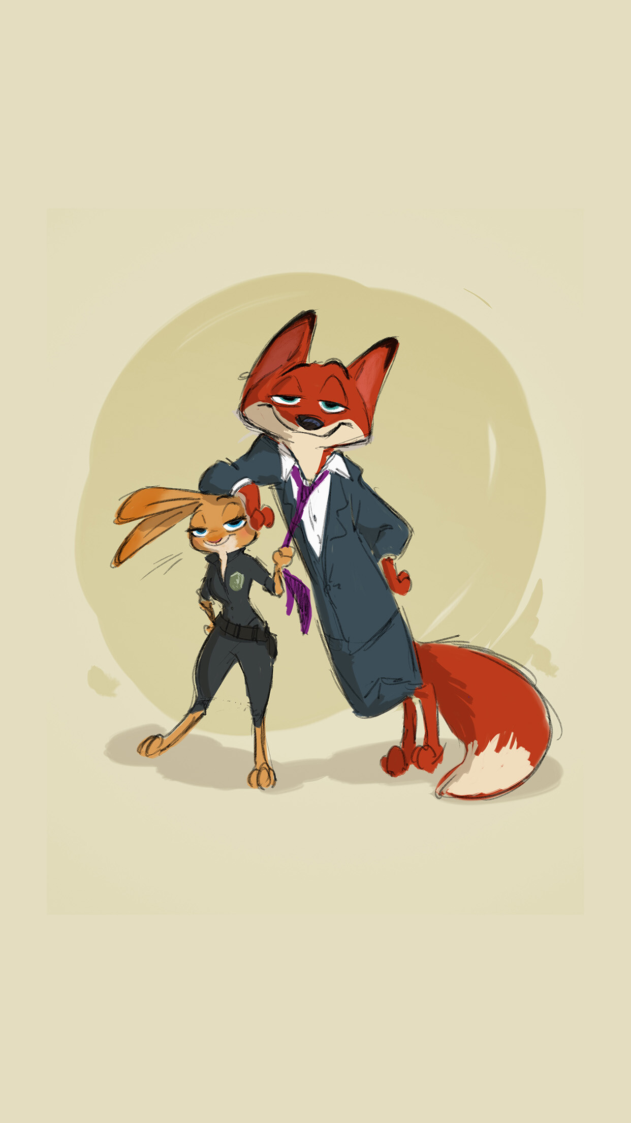 Zootopia cute animal art, Disney illustration, Nick and Judy, 1250x2210 HD Phone