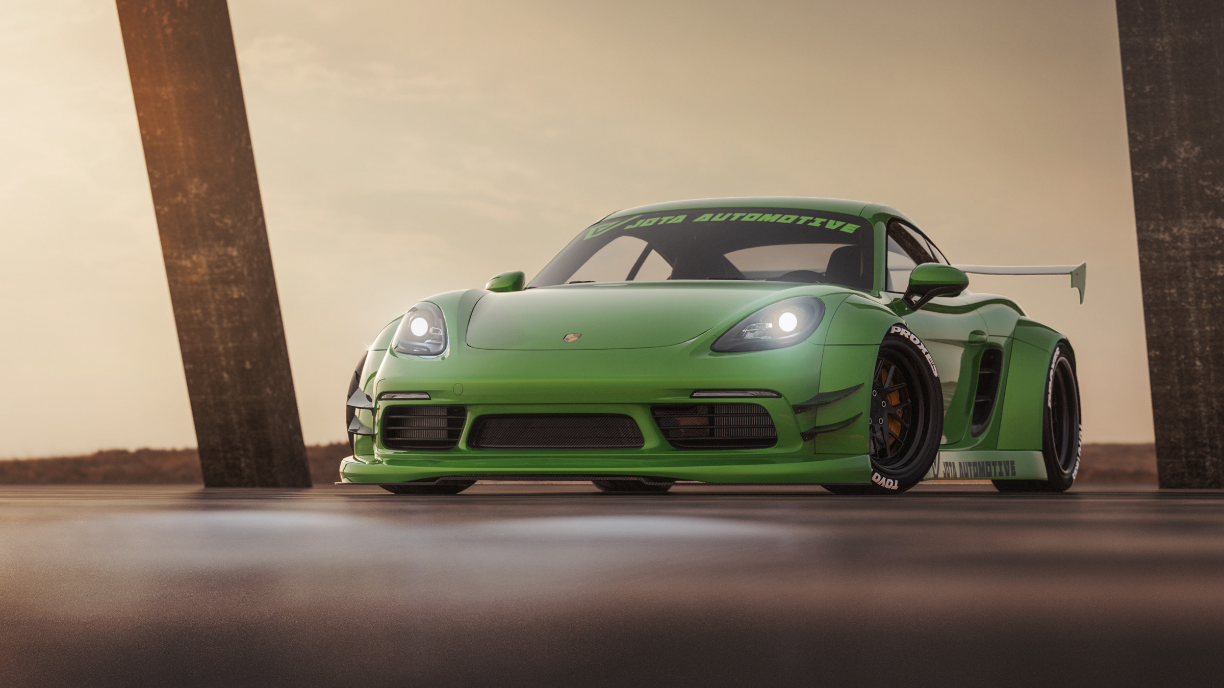 Porsche 718, Mantis green, Cayman S, Jota Automotive, 2400x1350 HD Desktop